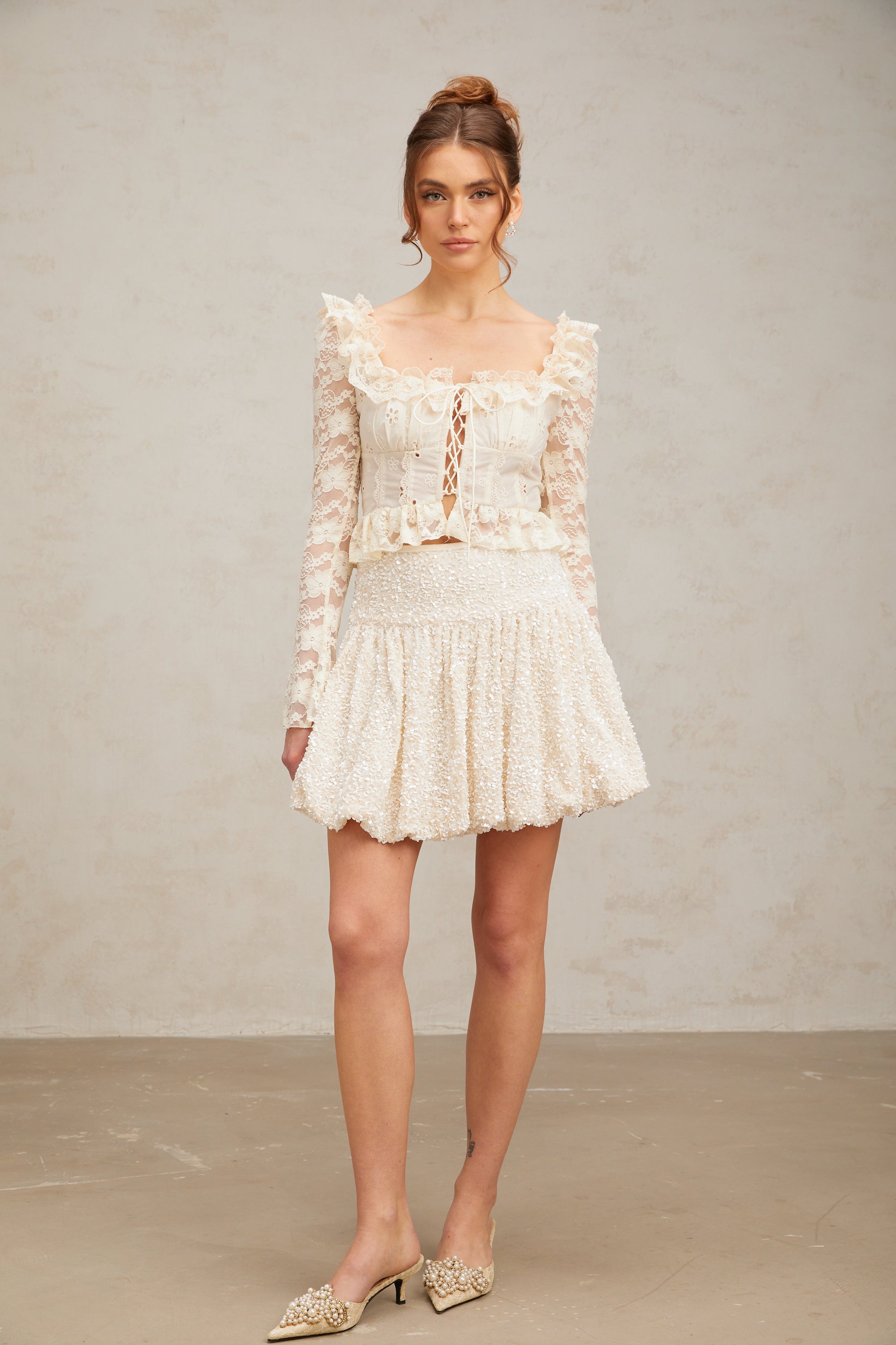 Tiphaine pleated sequined mini skirt