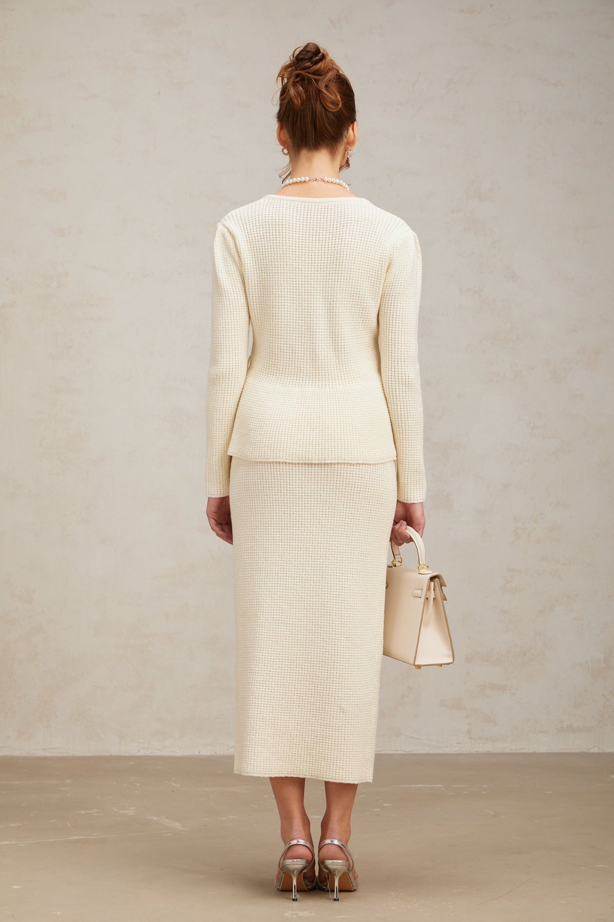 Manon white knitted top & skirt matching set