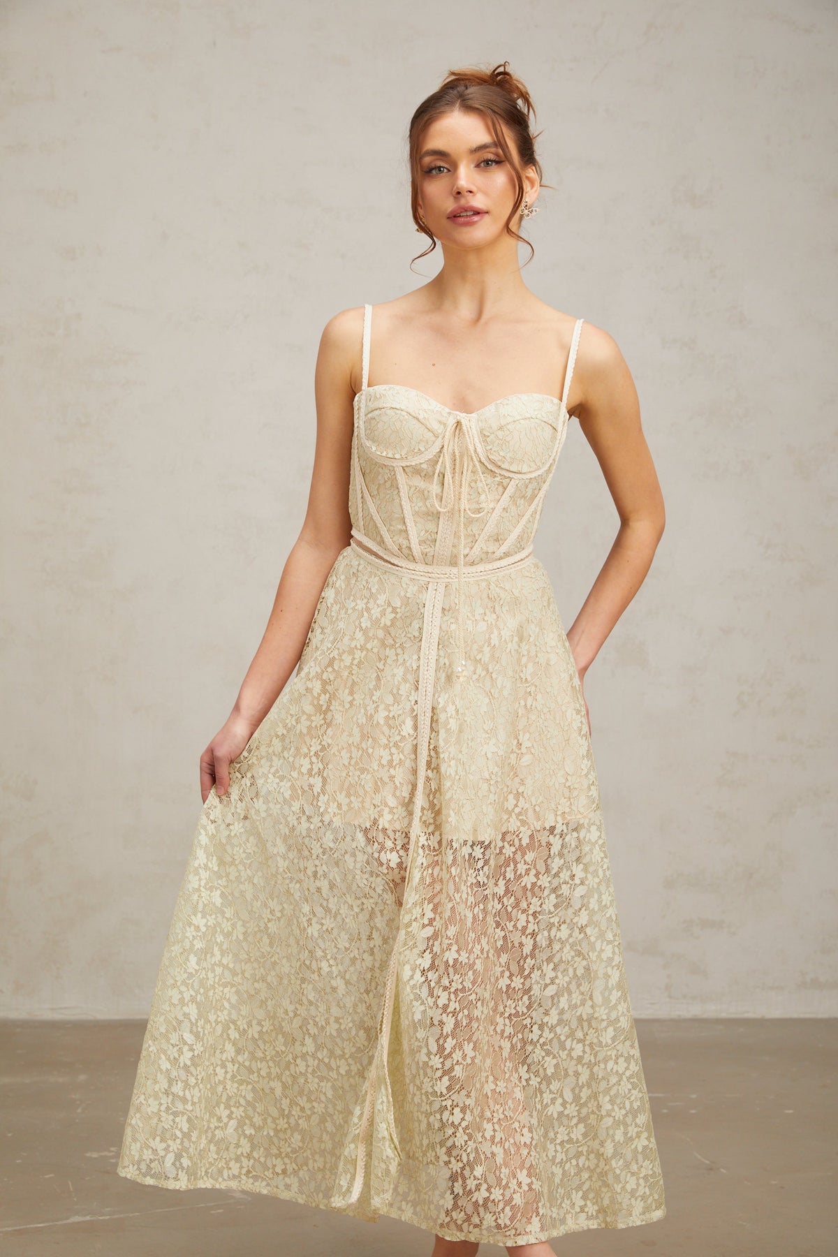 Yasmine light-green floral embroidered midi dress