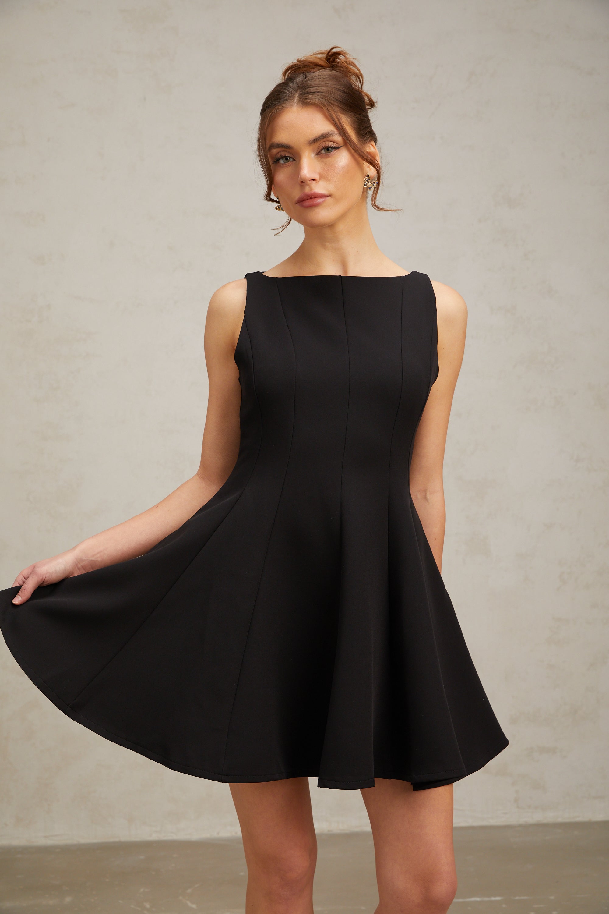 Martina black flared sleeveless mini dress (Final Sale-US Only)