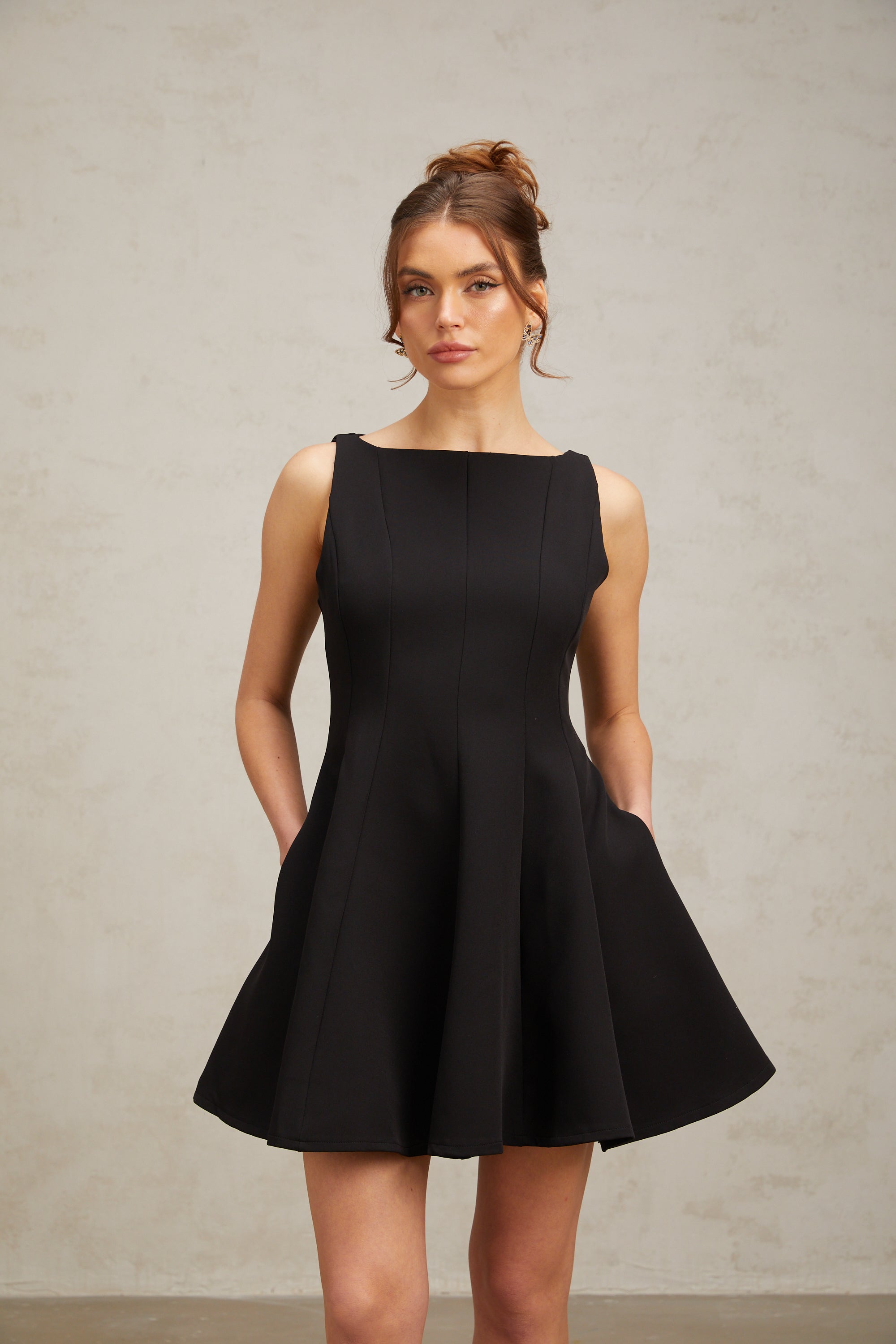 Martina black flared sleeveless mini dress (Final Sale-US Only)