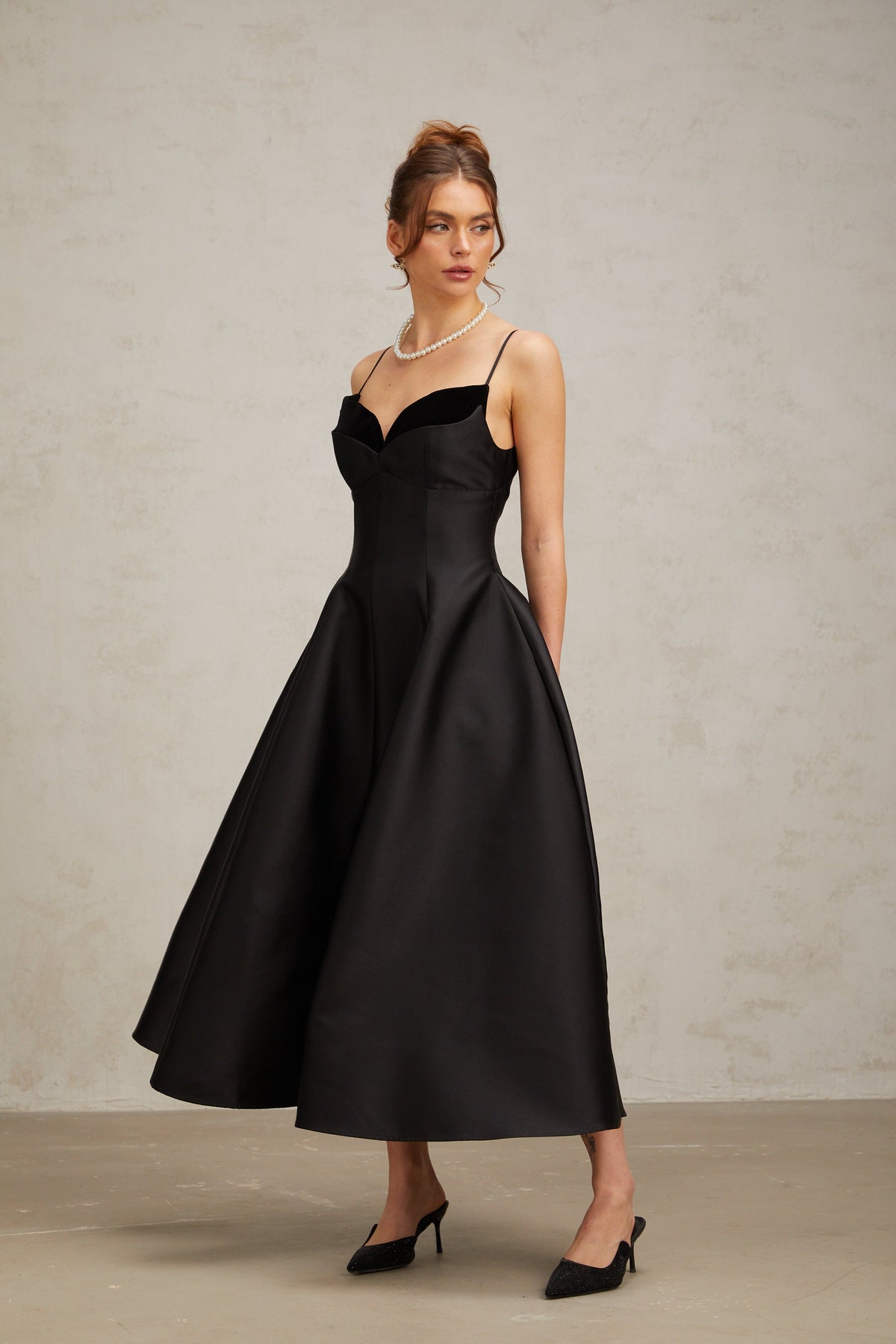 Roxane black pleated flared midi dress (Final Sale-US Only)