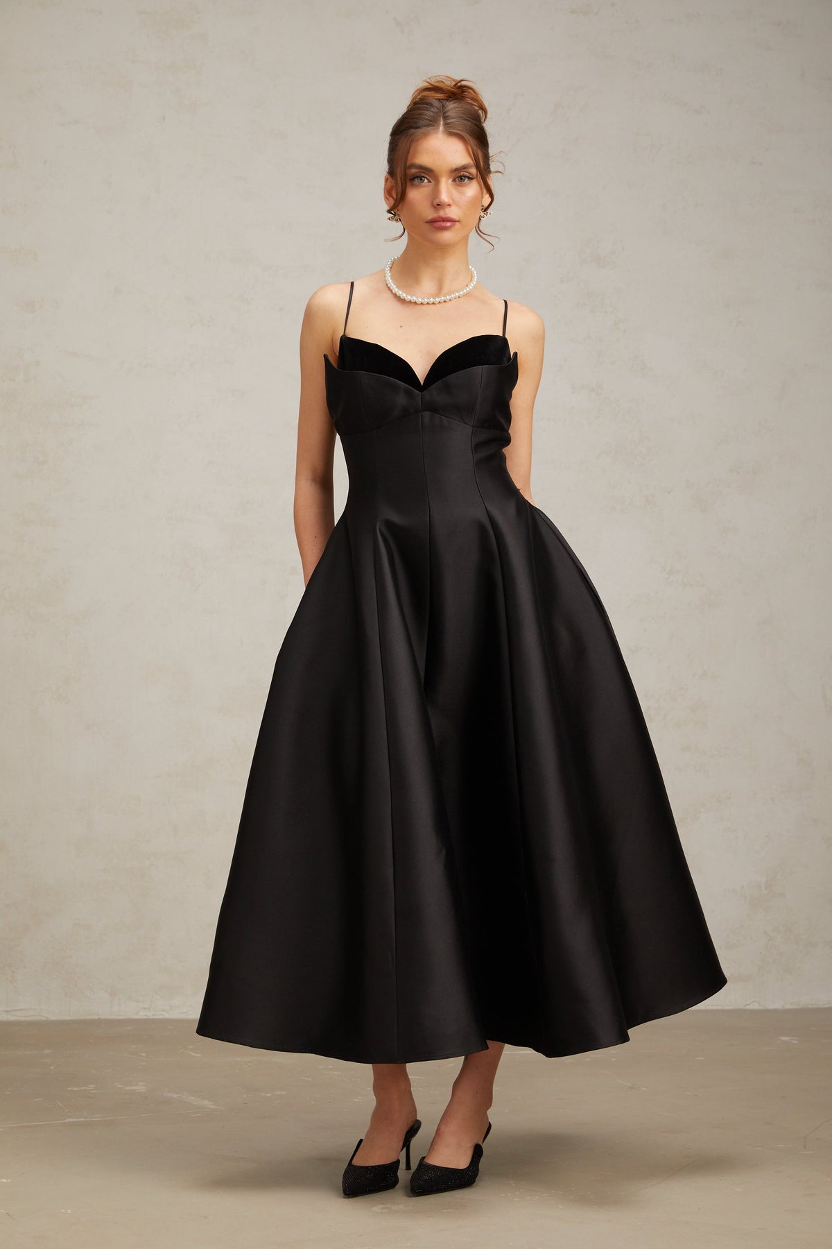 Roxane black pleated flared midi dress (Final Sale-US Only)