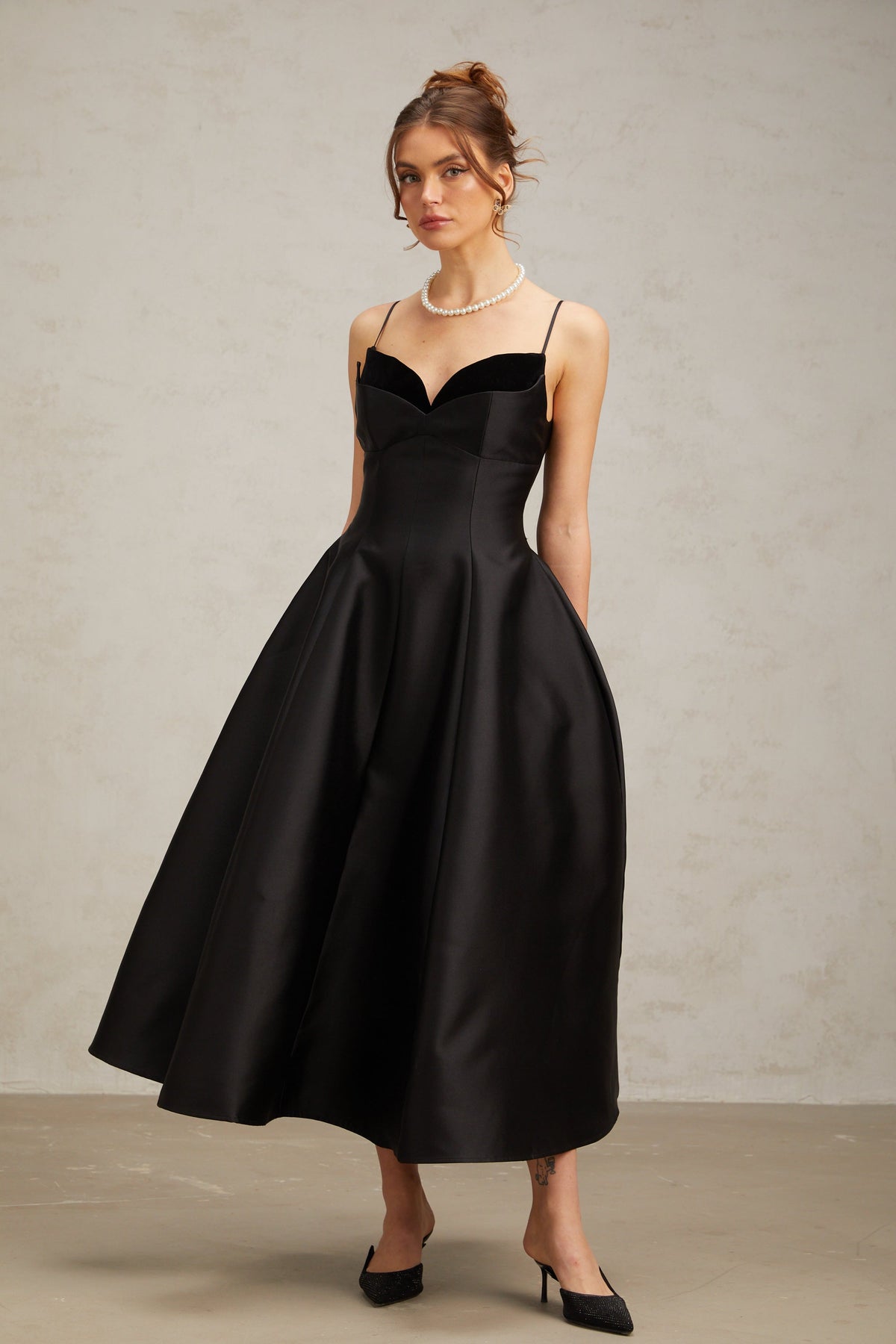 Roxane black pleated flared midi dress (Final Sale-US Only)