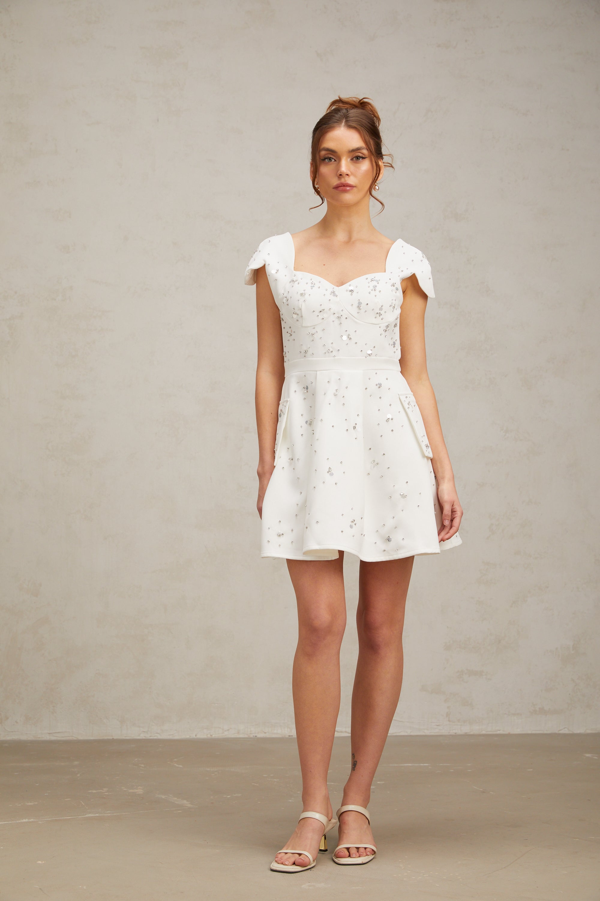 Bonnie white embellished flared mini dress (US Only)