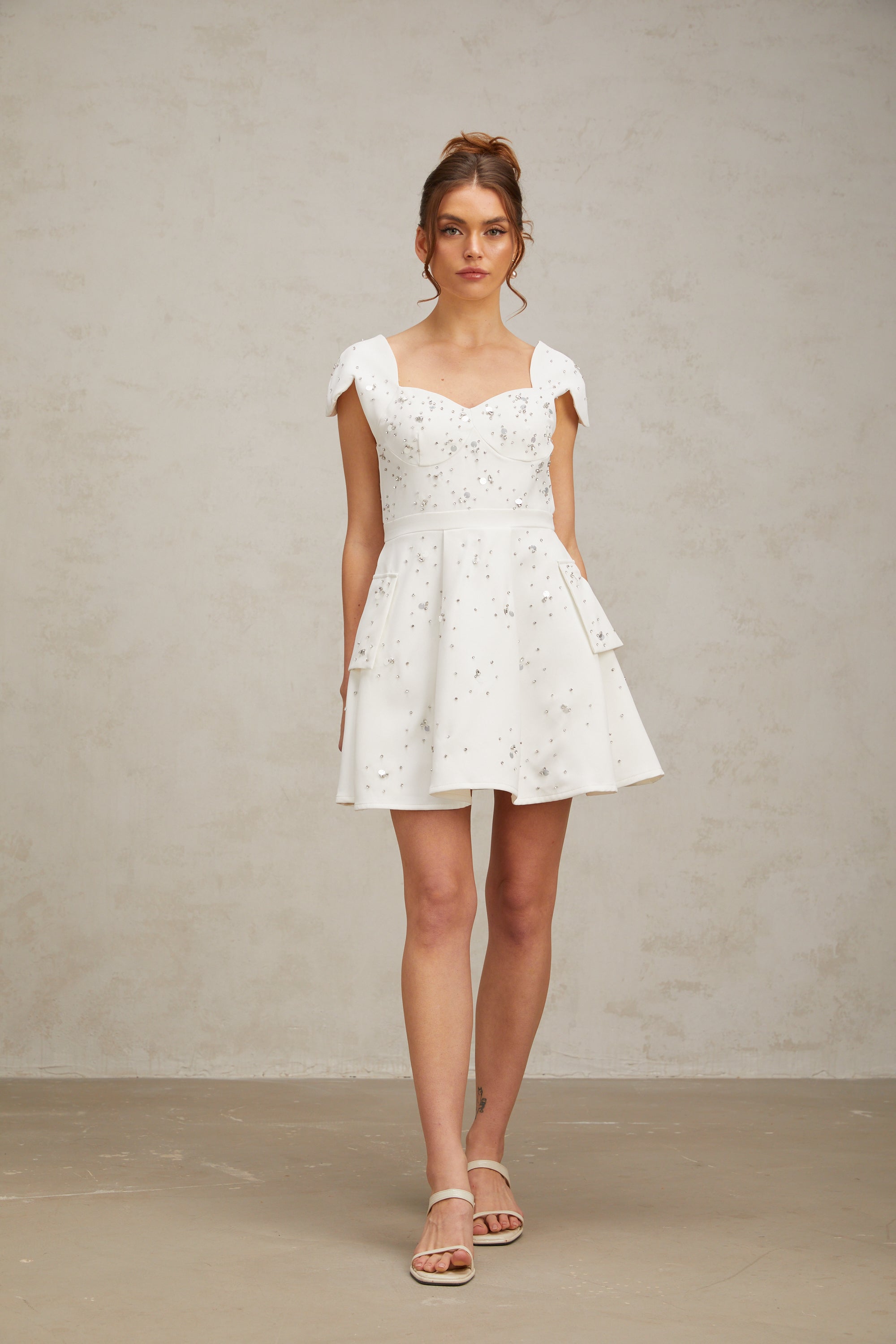 Bonnie white embellished flared mini dress (US Only)