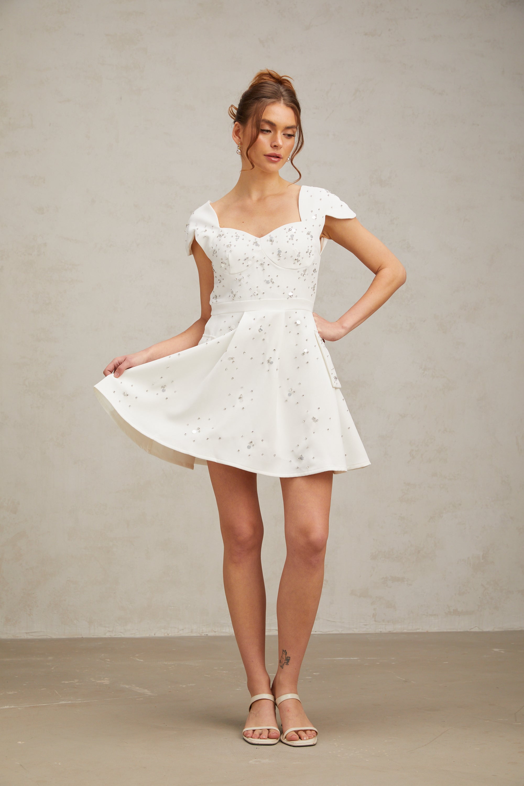 Bonnie white embellished flared mini dress (US Only)