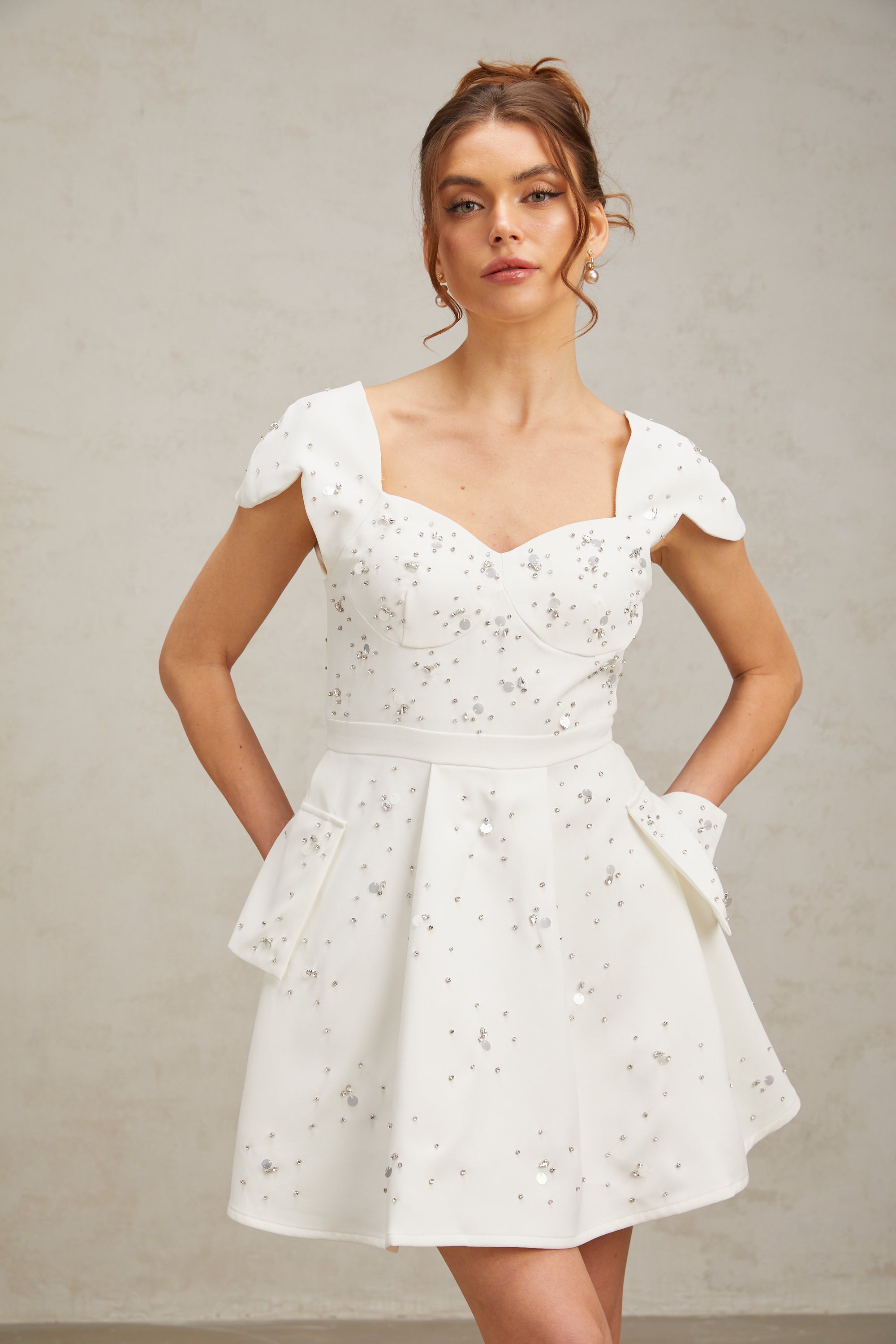 Bonnie white embellished flared mini dress (US Only)