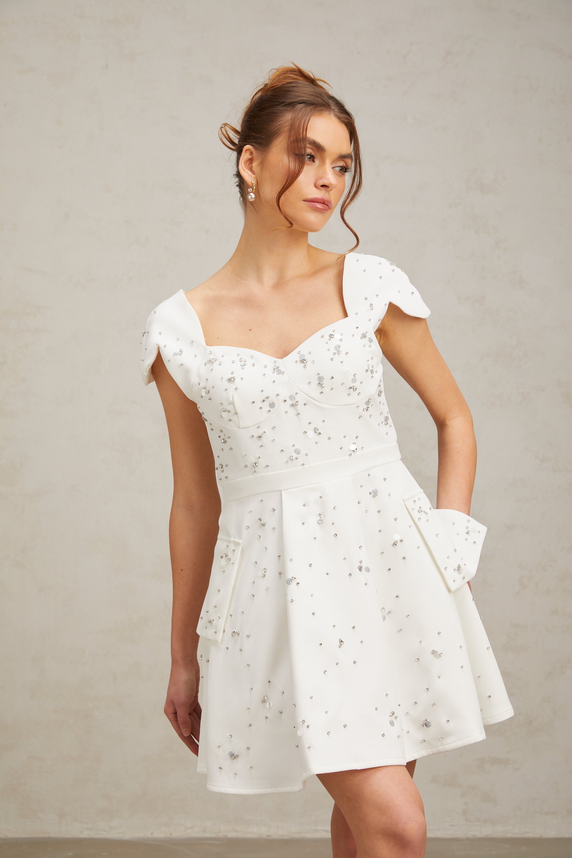 Bonnie white embellished flared mini dress (US Only)