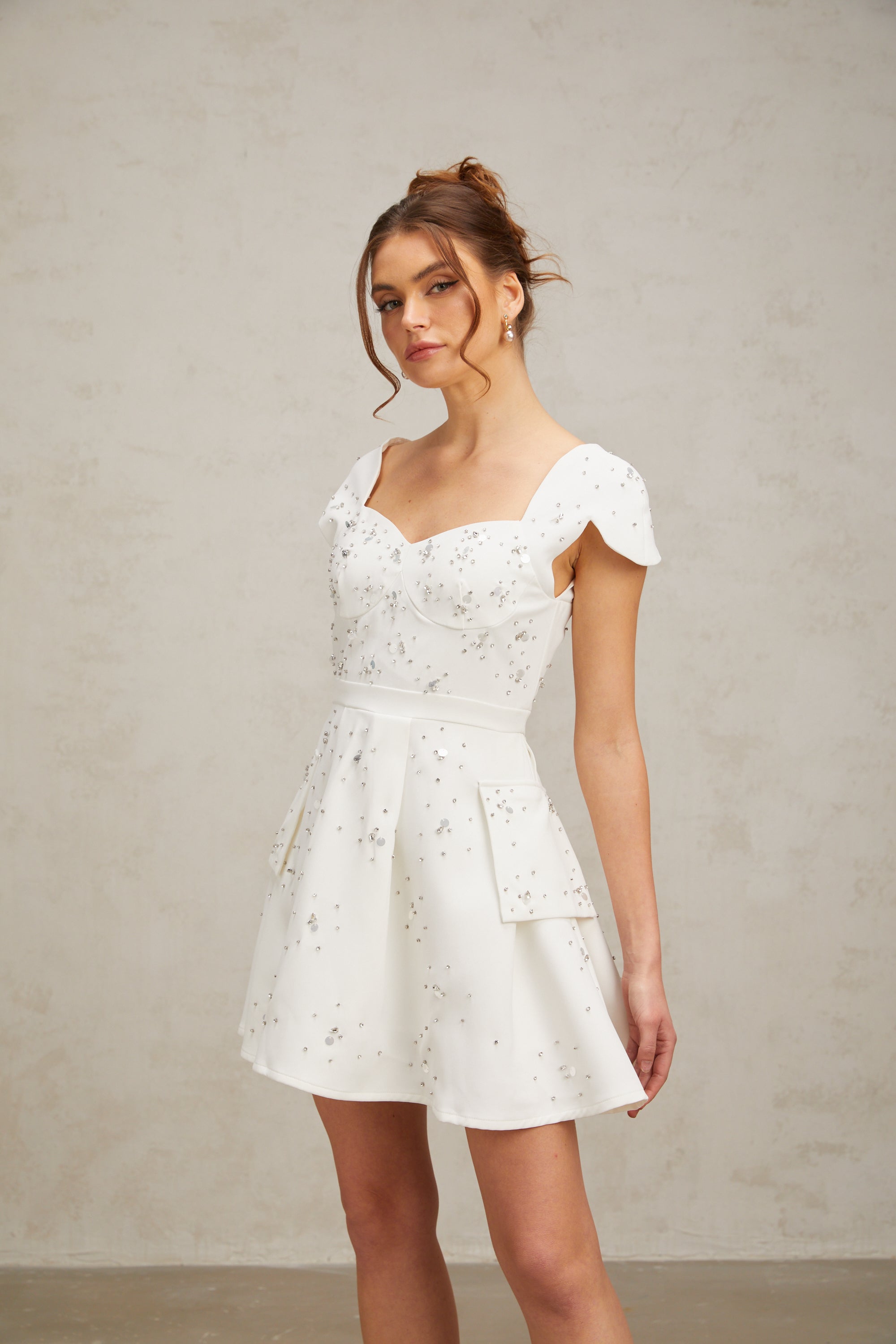 Bonnie white embellished flared mini dress (US Only)