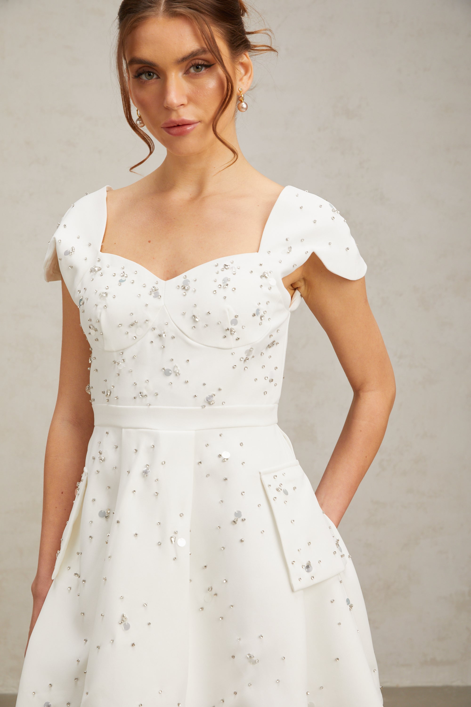 Bonnie white embellished flared mini dress (US Only)
