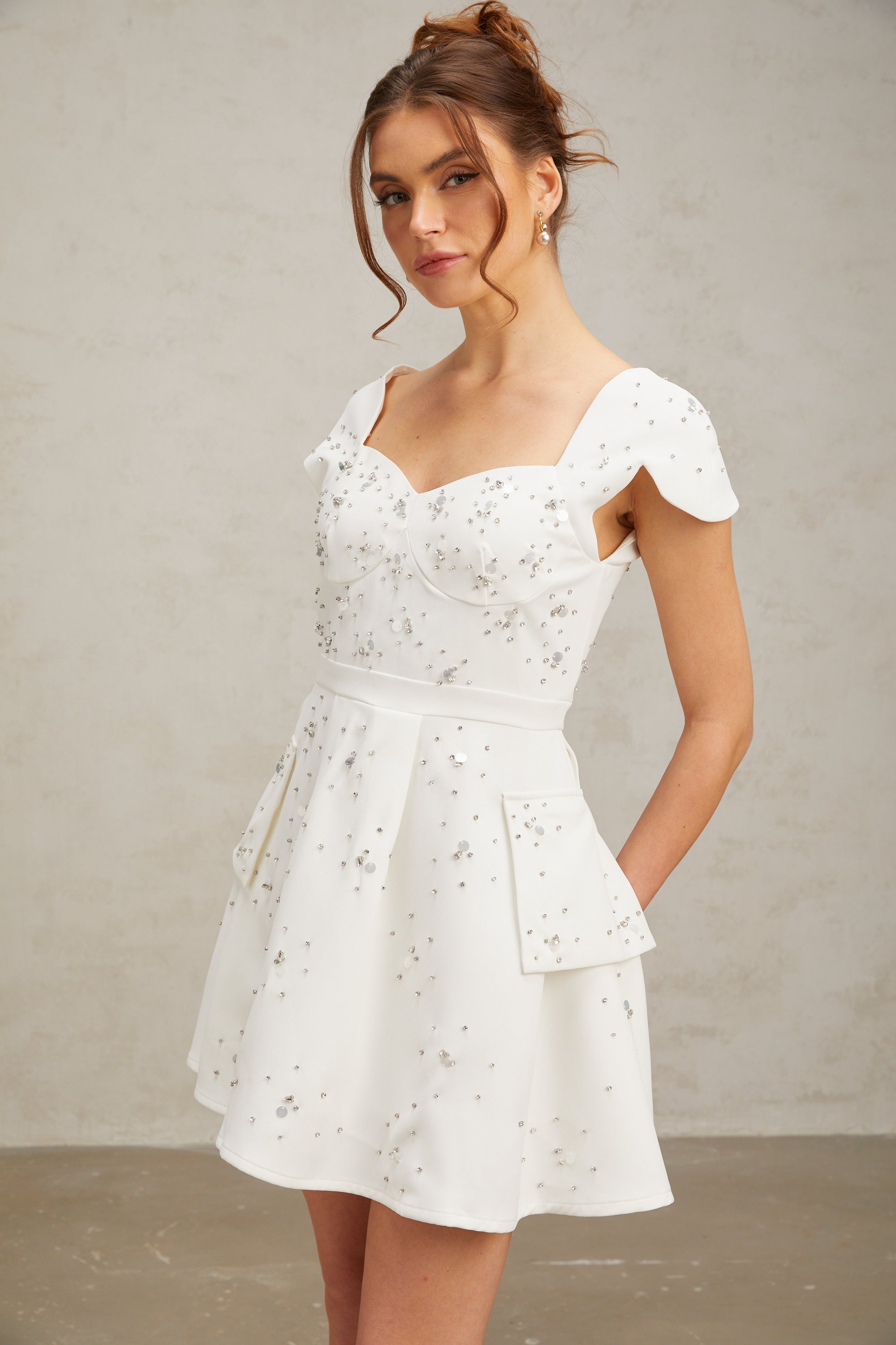 Bonnie white embellished flared mini dress (US Only)