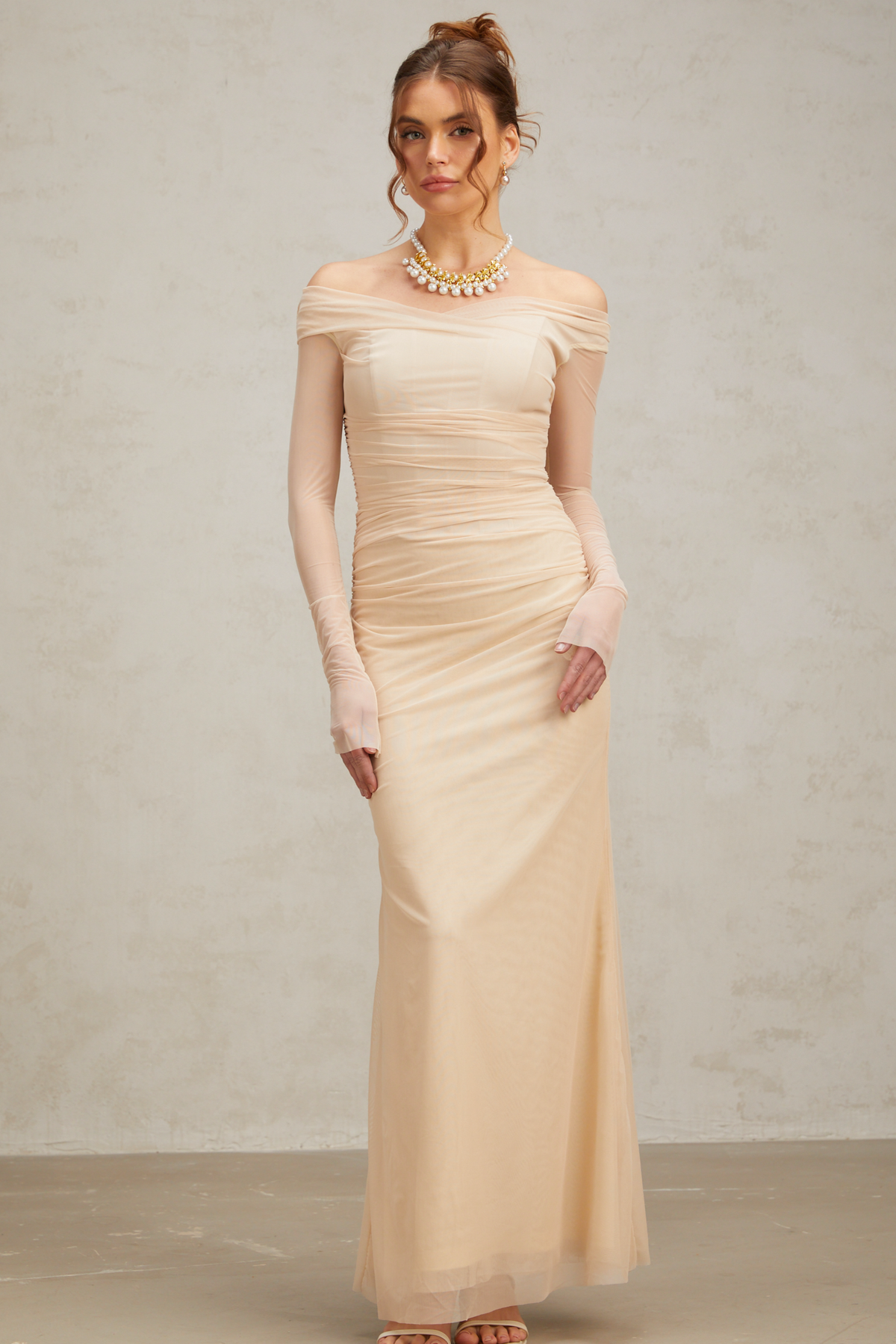 Quintina ruched tulle maxi dress