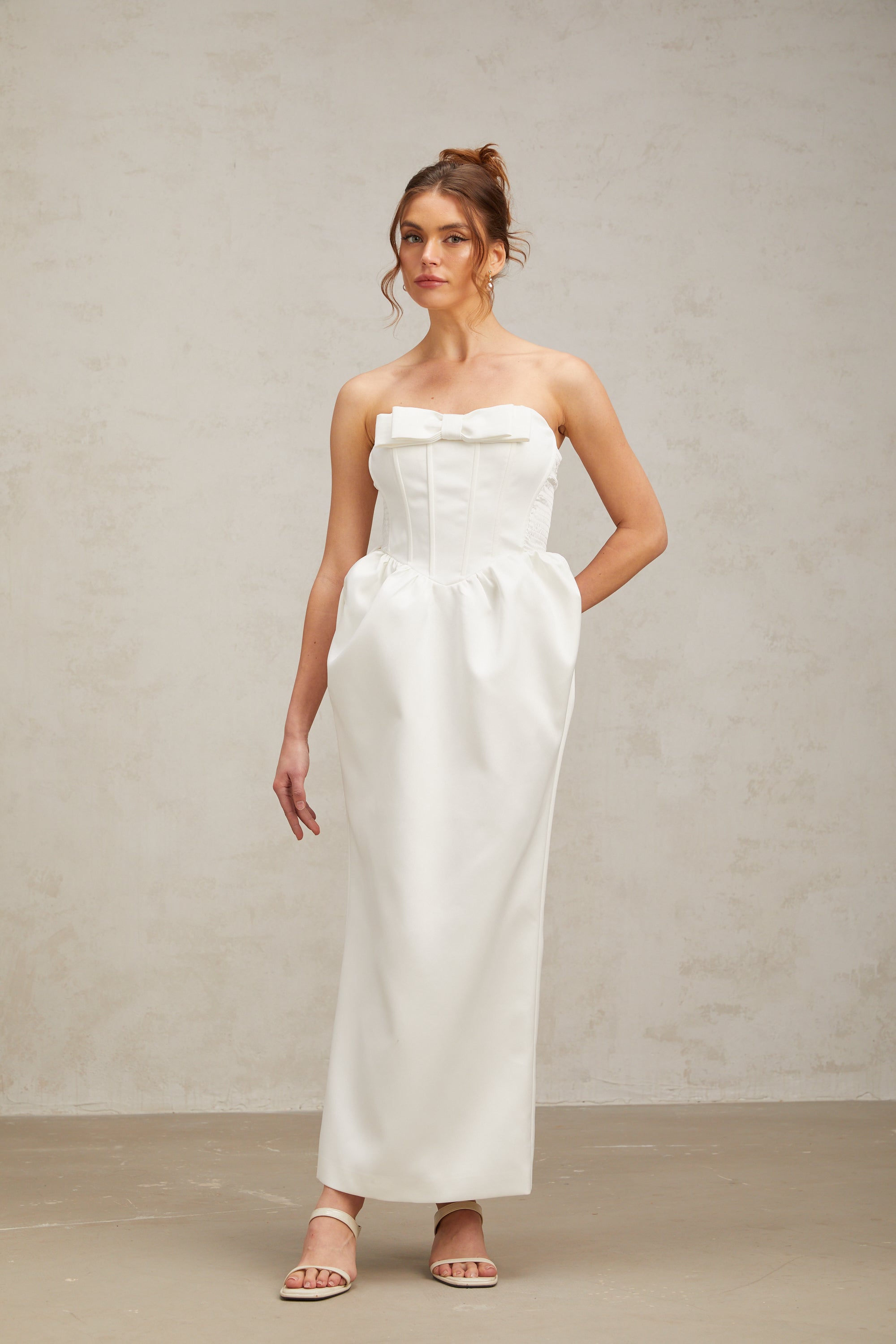 Sylvie bowknot satin maxi dress in White