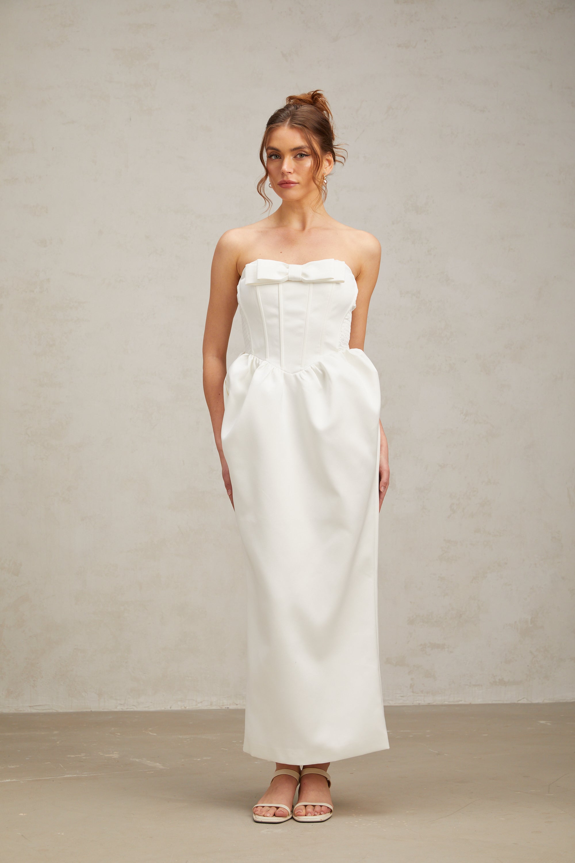 Sylvie bowknot satin maxi dress in White