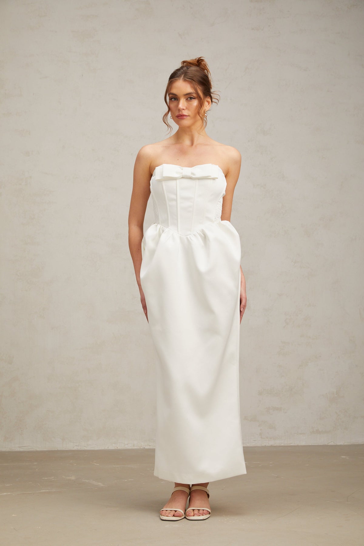 Sylvie bowknot satin maxi dress in White