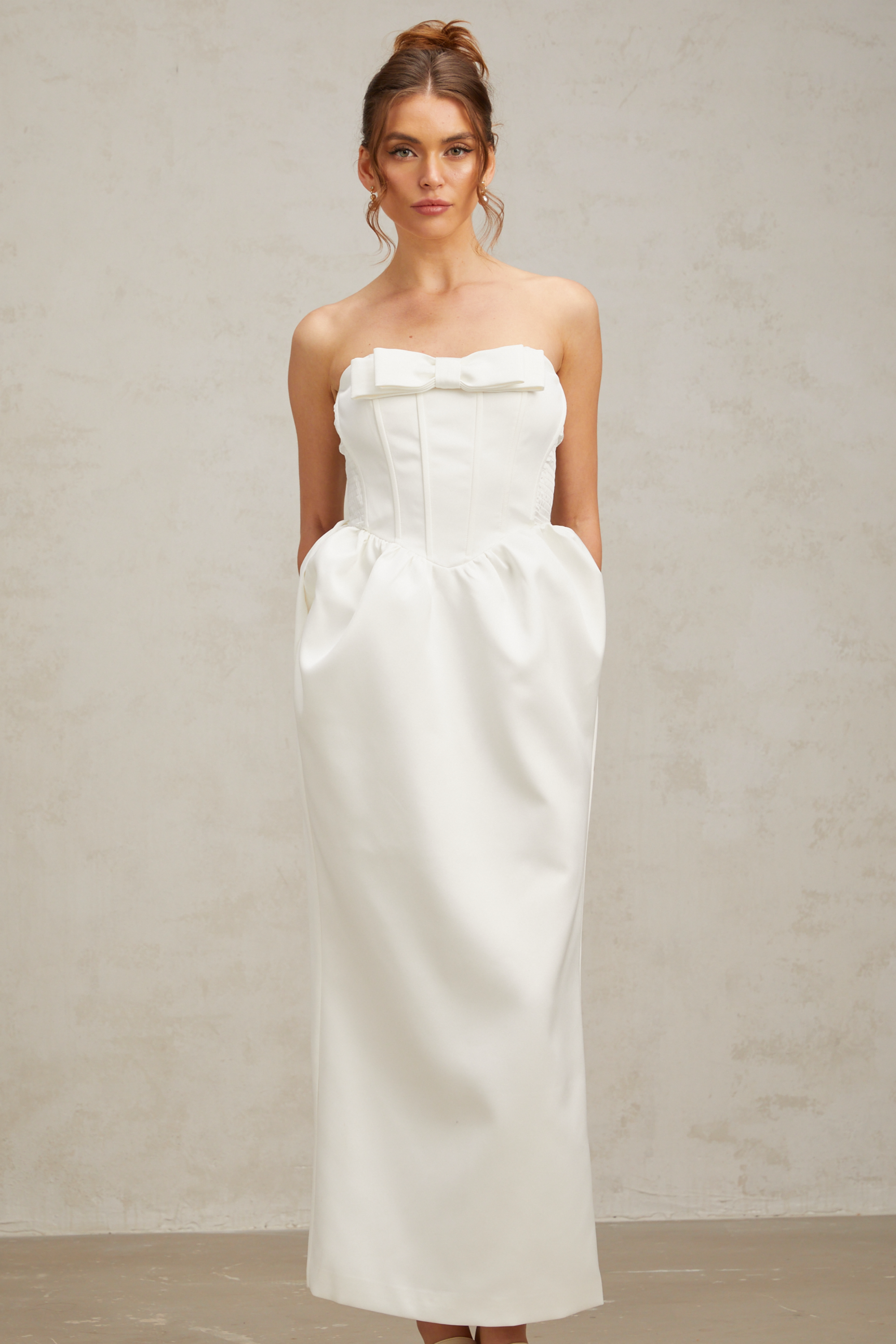 Sylvie bowknot satin maxi dress in White