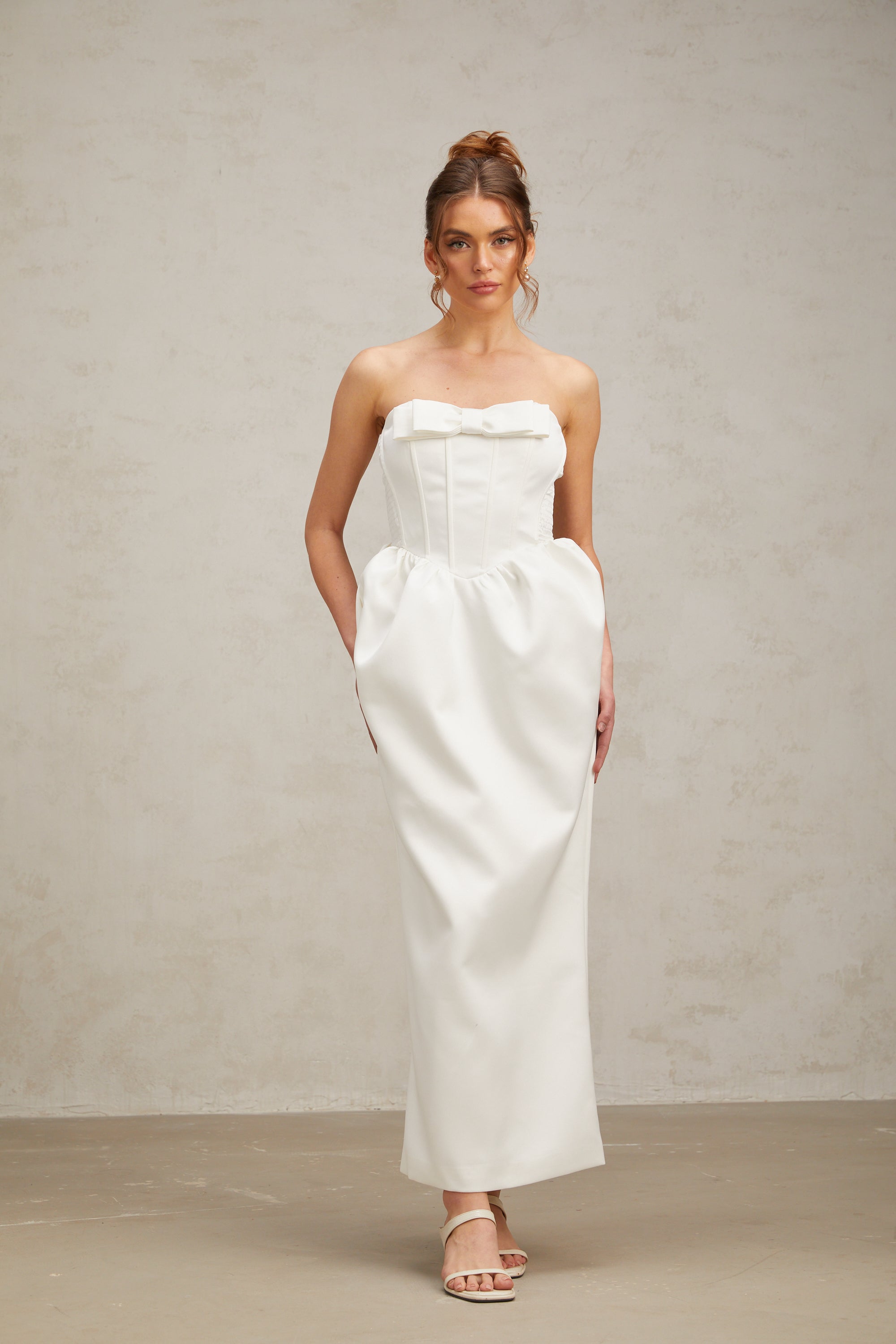 Sylvie bowknot satin maxi dress in White