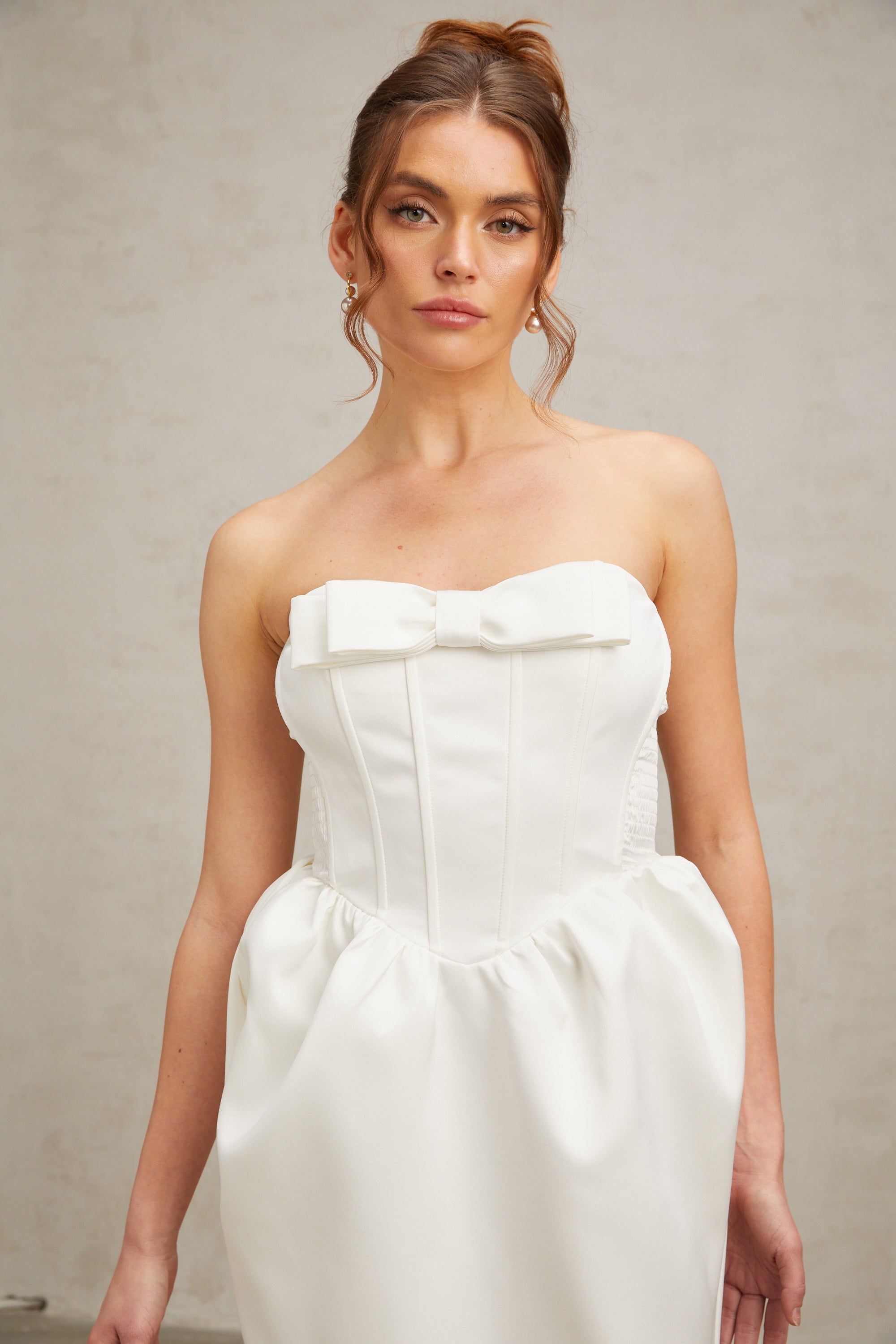 Sylvie bowknot satin maxi dress in White