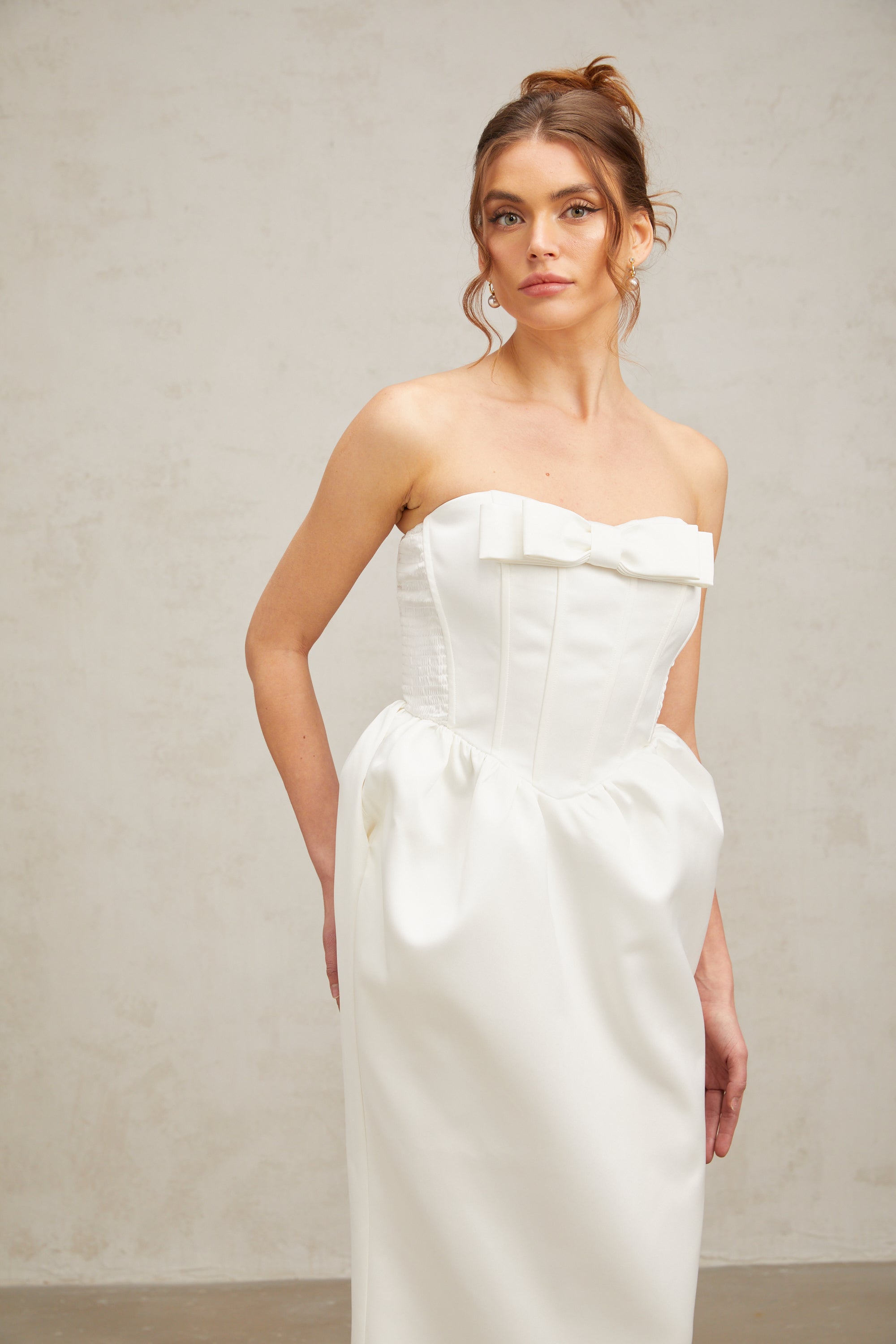 Sylvie bowknot satin maxi dress in White