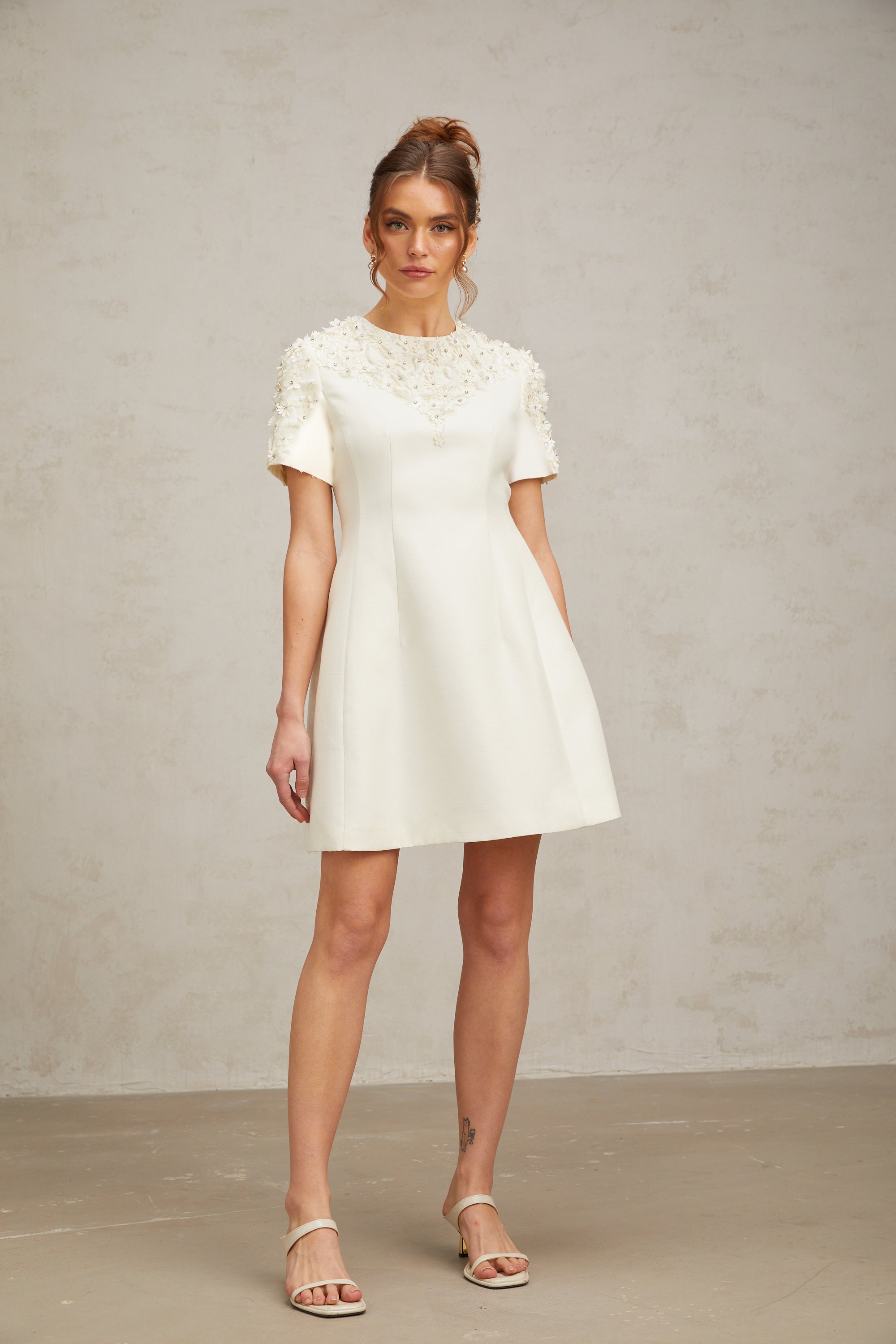 Adrienne floral-appliqué mini dress