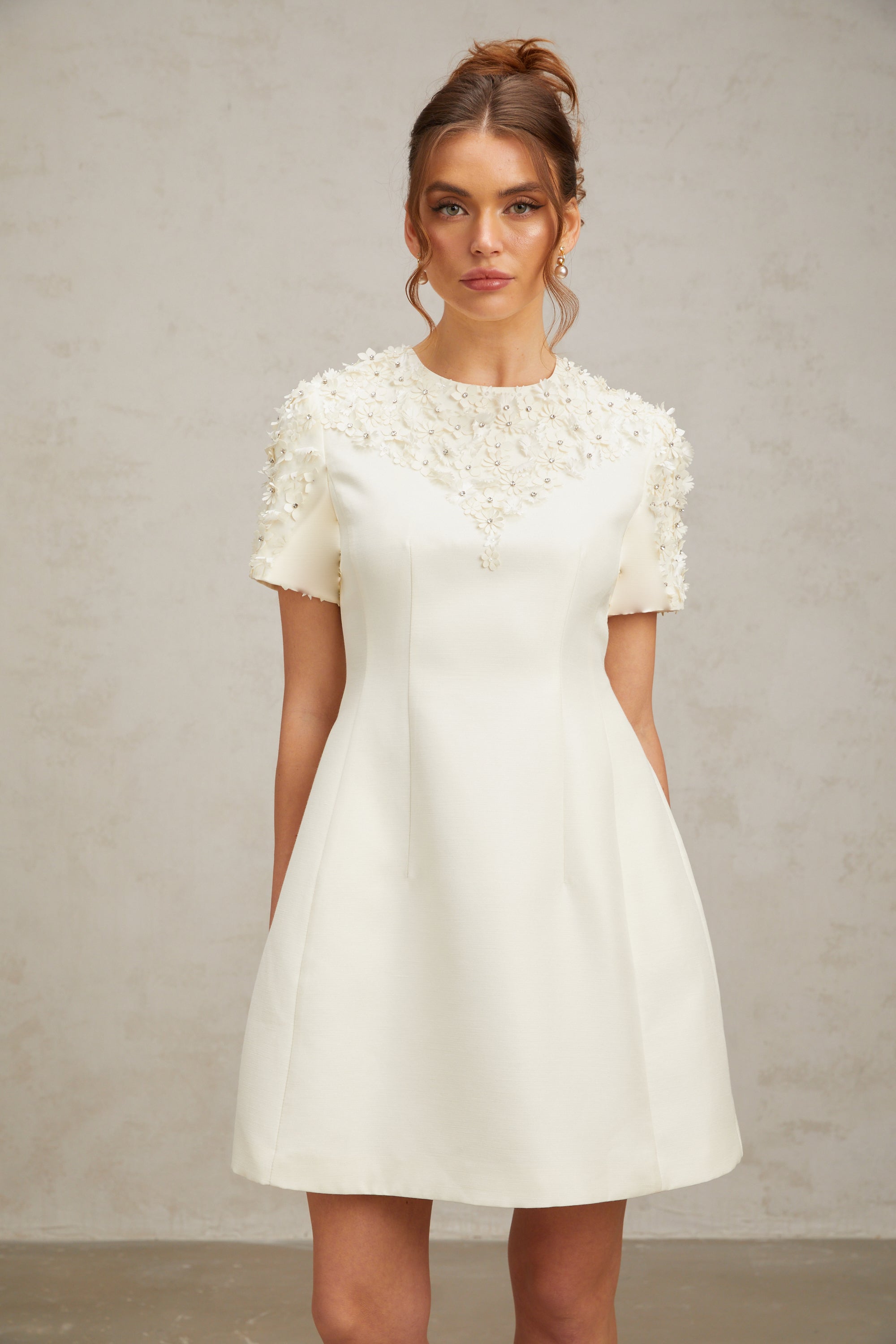 Adrienne floral-appliqué mini dress