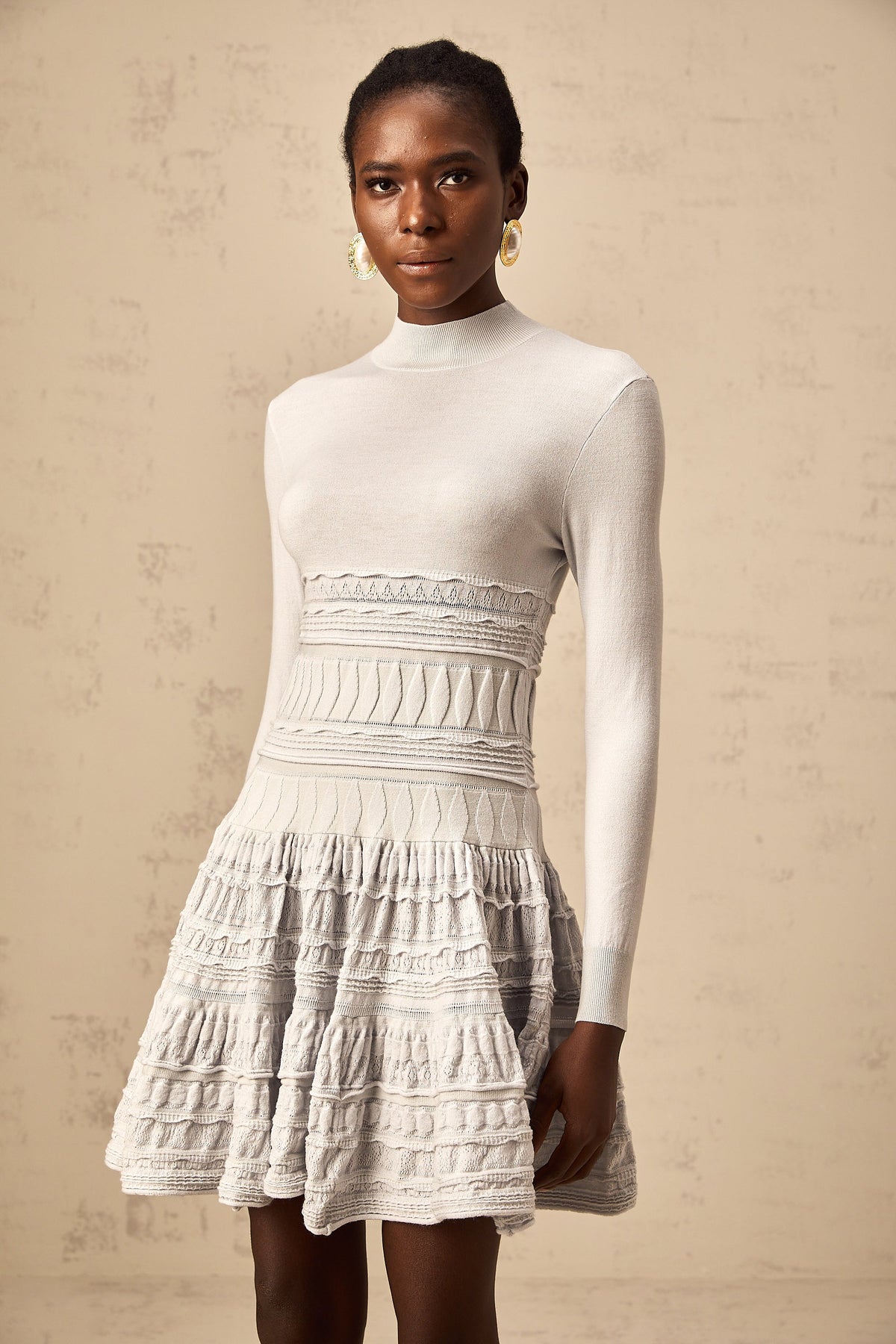 Rosella grey ruffled ribbed-knit mini dress