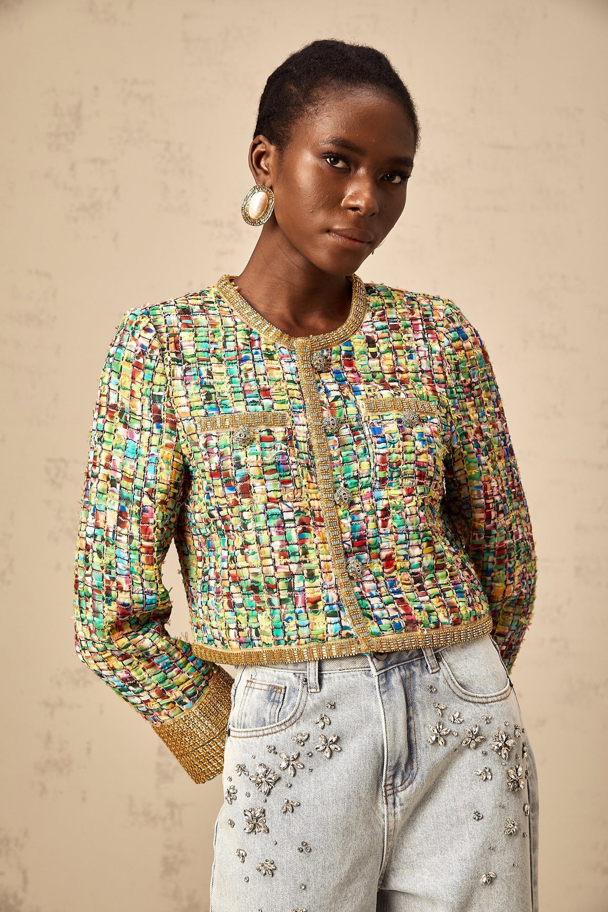 Octavie gold-tone sequined checked tweed jacket (Final Sale-US Only)
