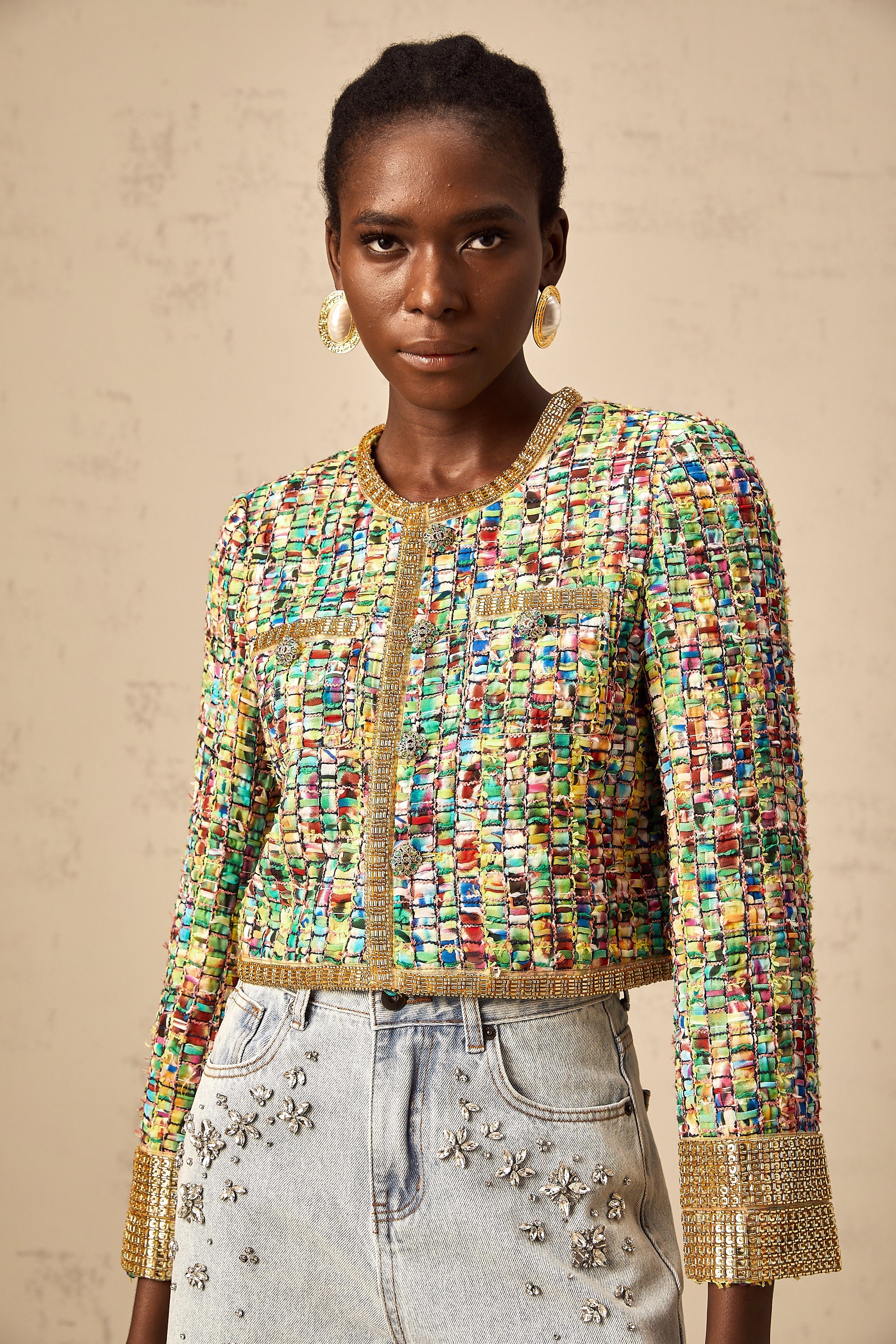 Octavie gold-tone sequined checked tweed jacket (Final Sale-US Only)