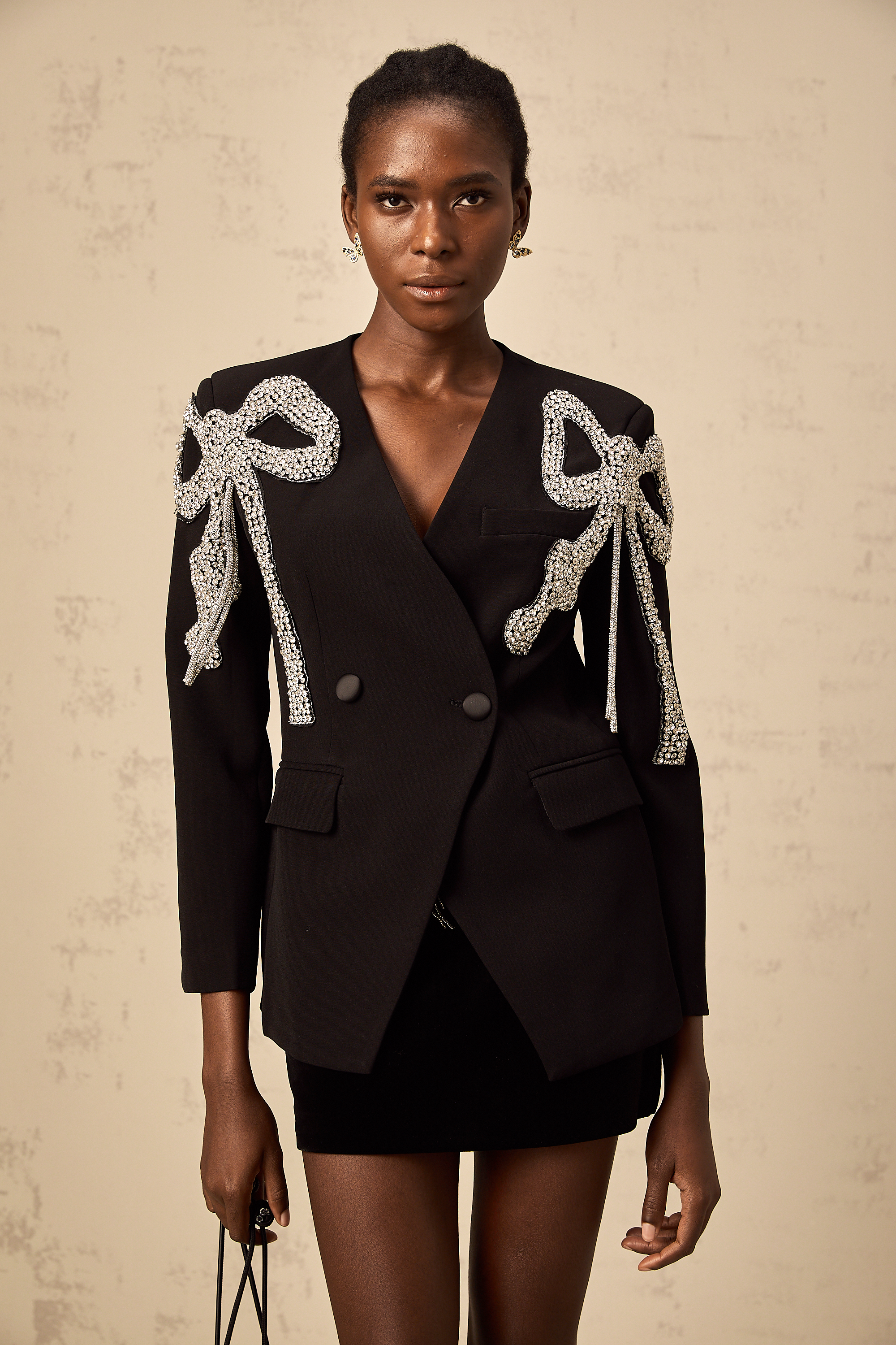 Vanessa black bow-motif embellished blazer (Final Sale-US Only)