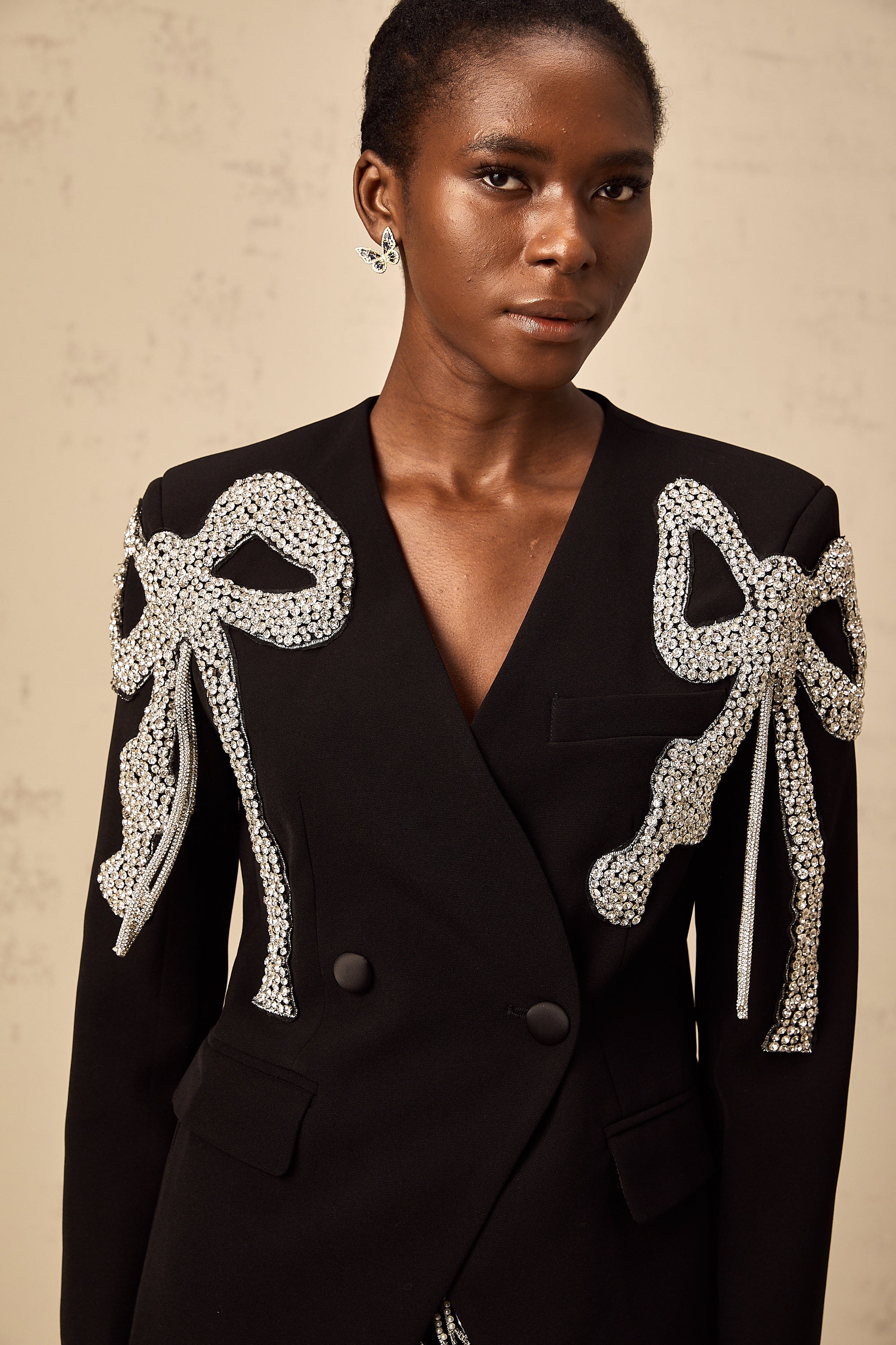 Vanessa black bow-motif embellished blazer (Final Sale-US Only)