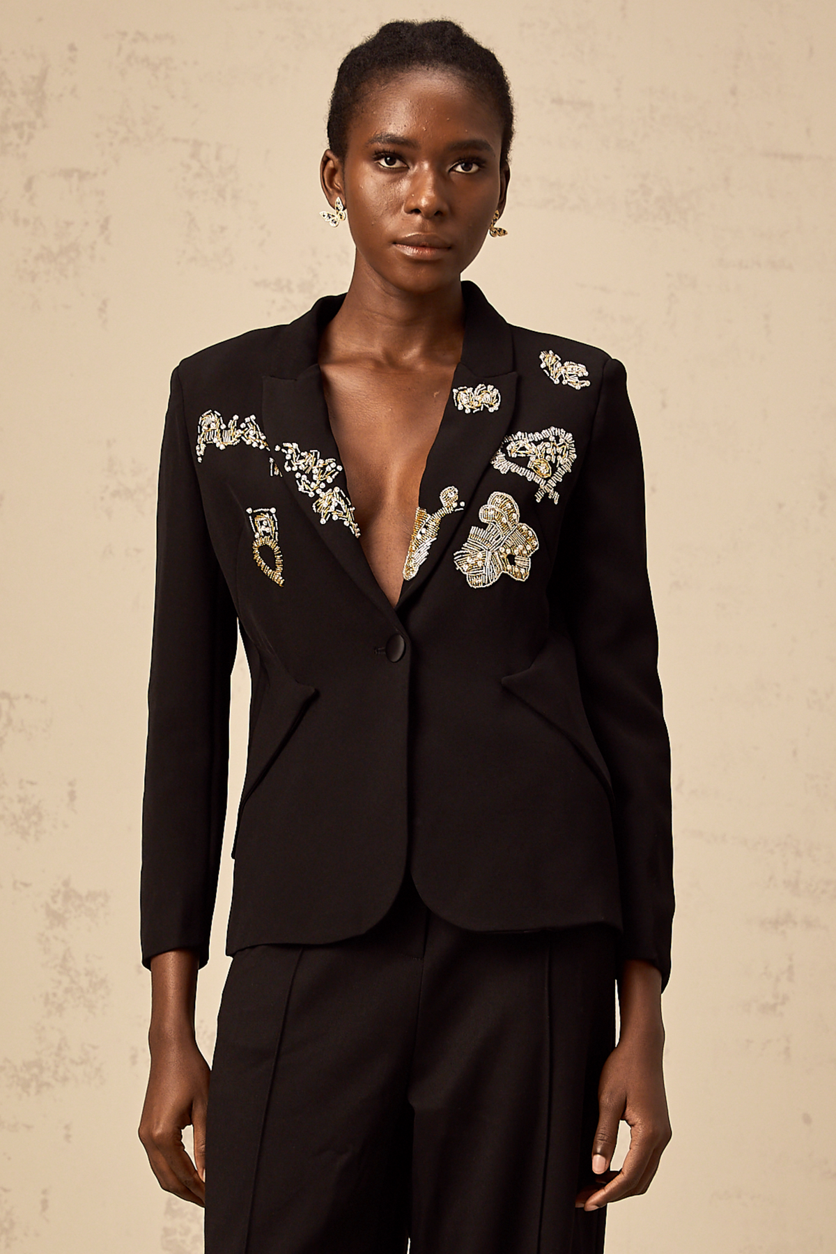 Ximena black bead-embroidered blazer