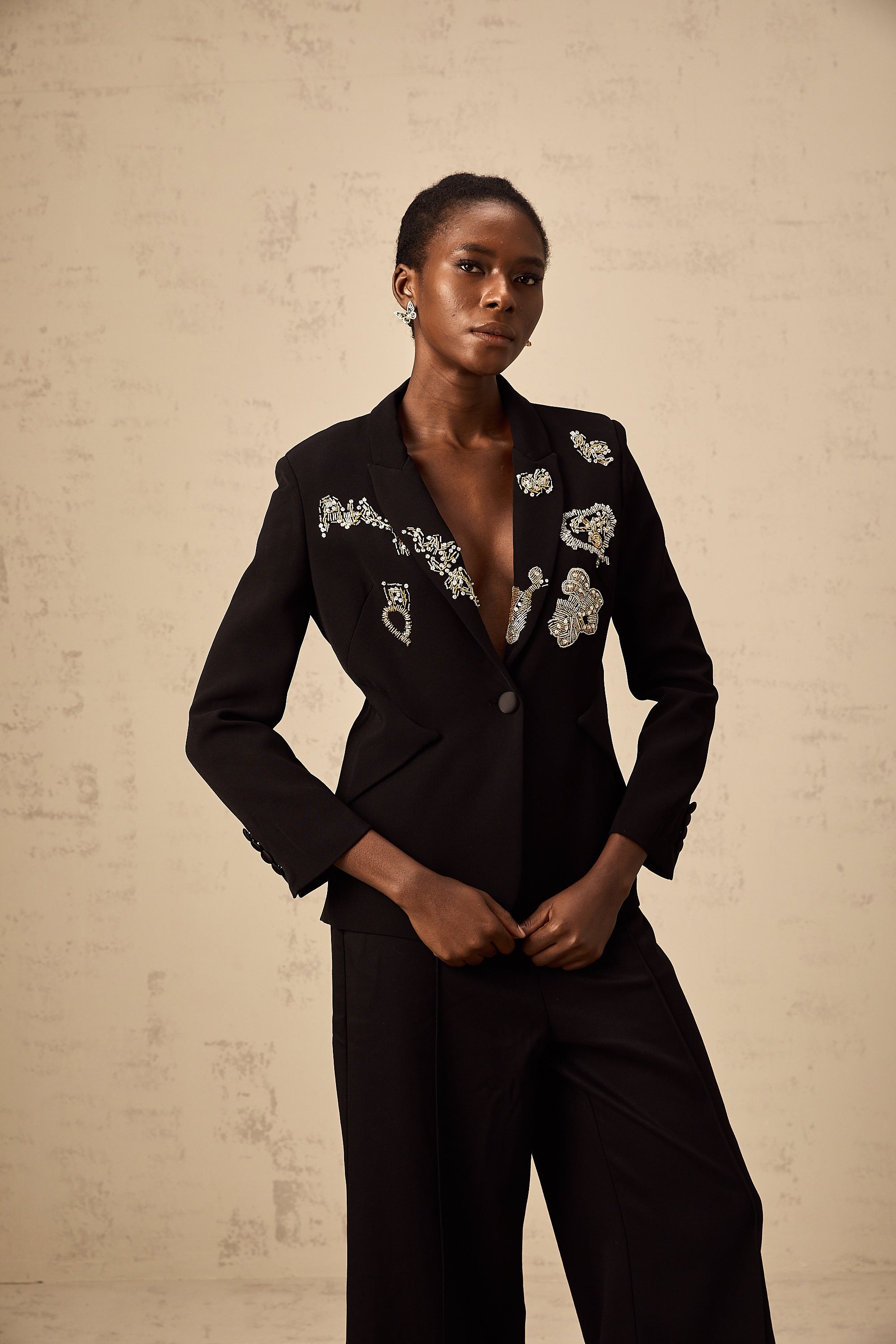 Ximena black bead-embroidered blazer