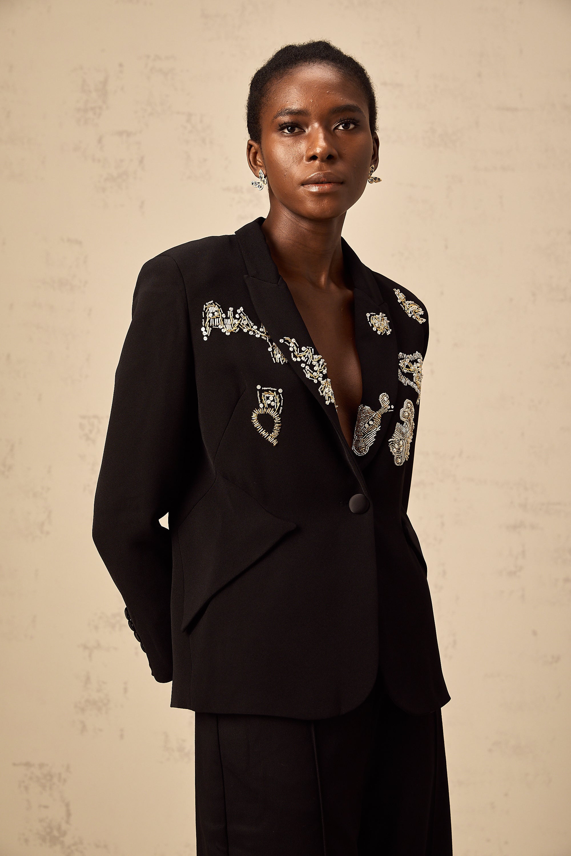 Ximena black bead-embroidered blazer