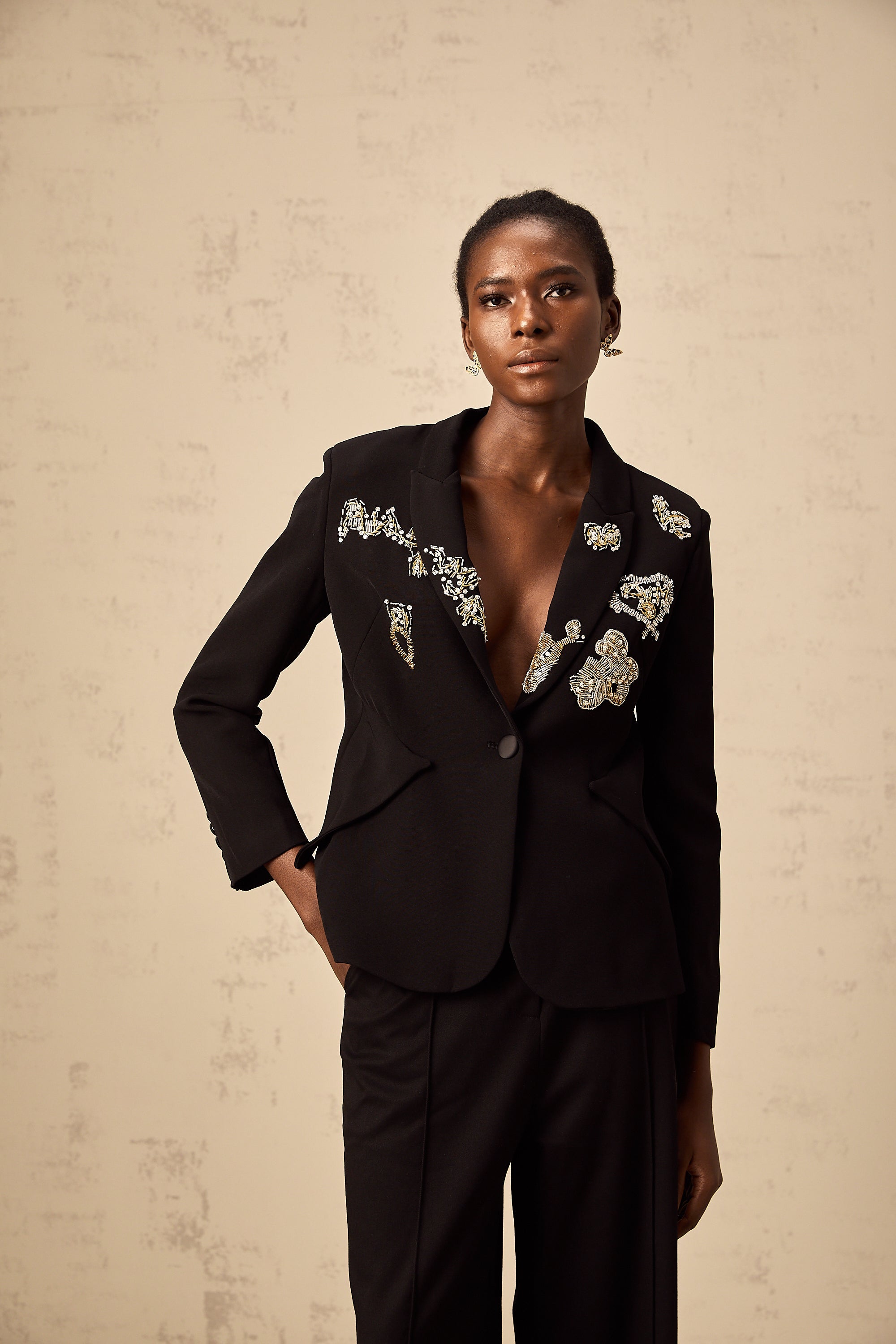 Ximena black bead-embroidered blazer