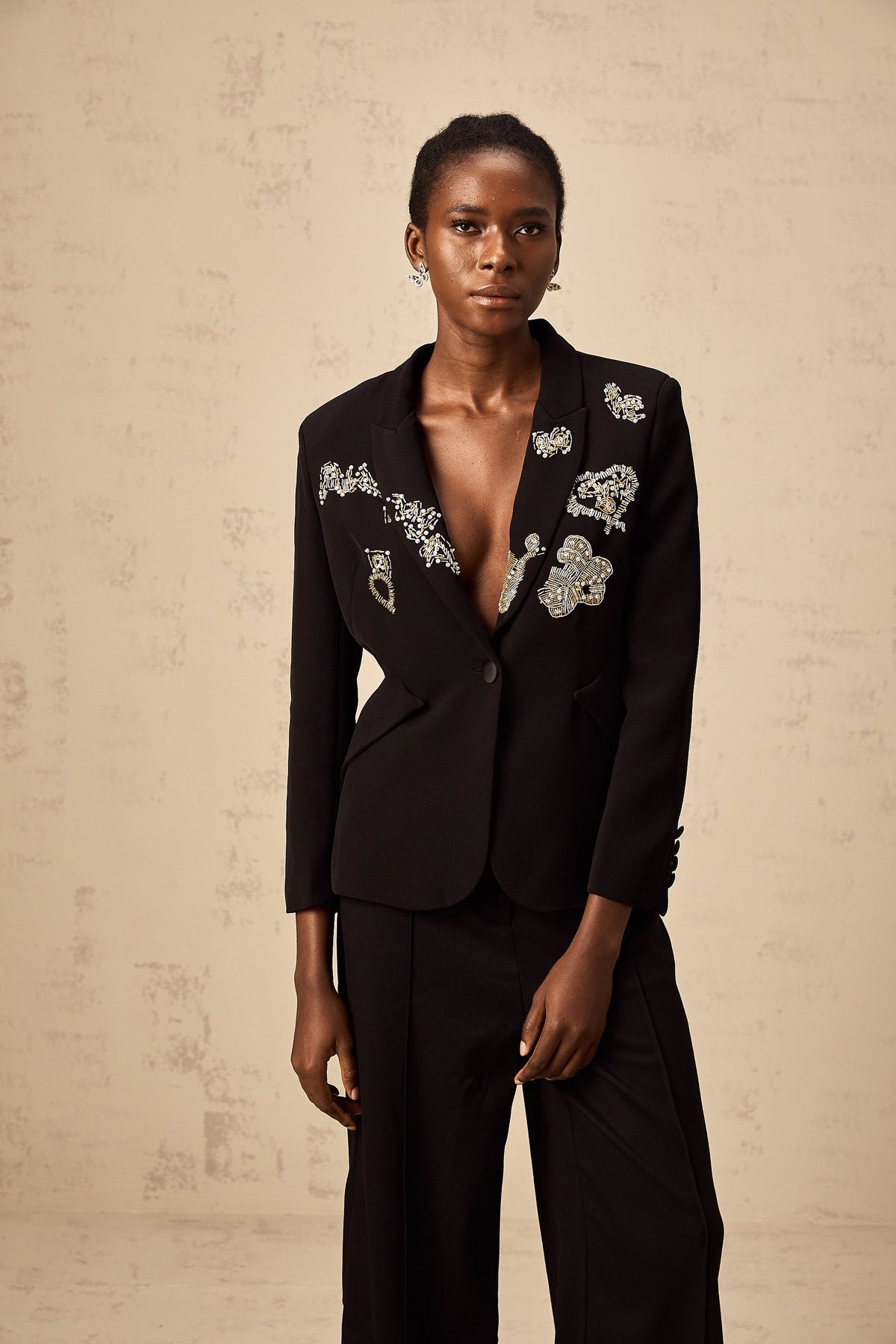 Ximena black bead-embroidered blazer