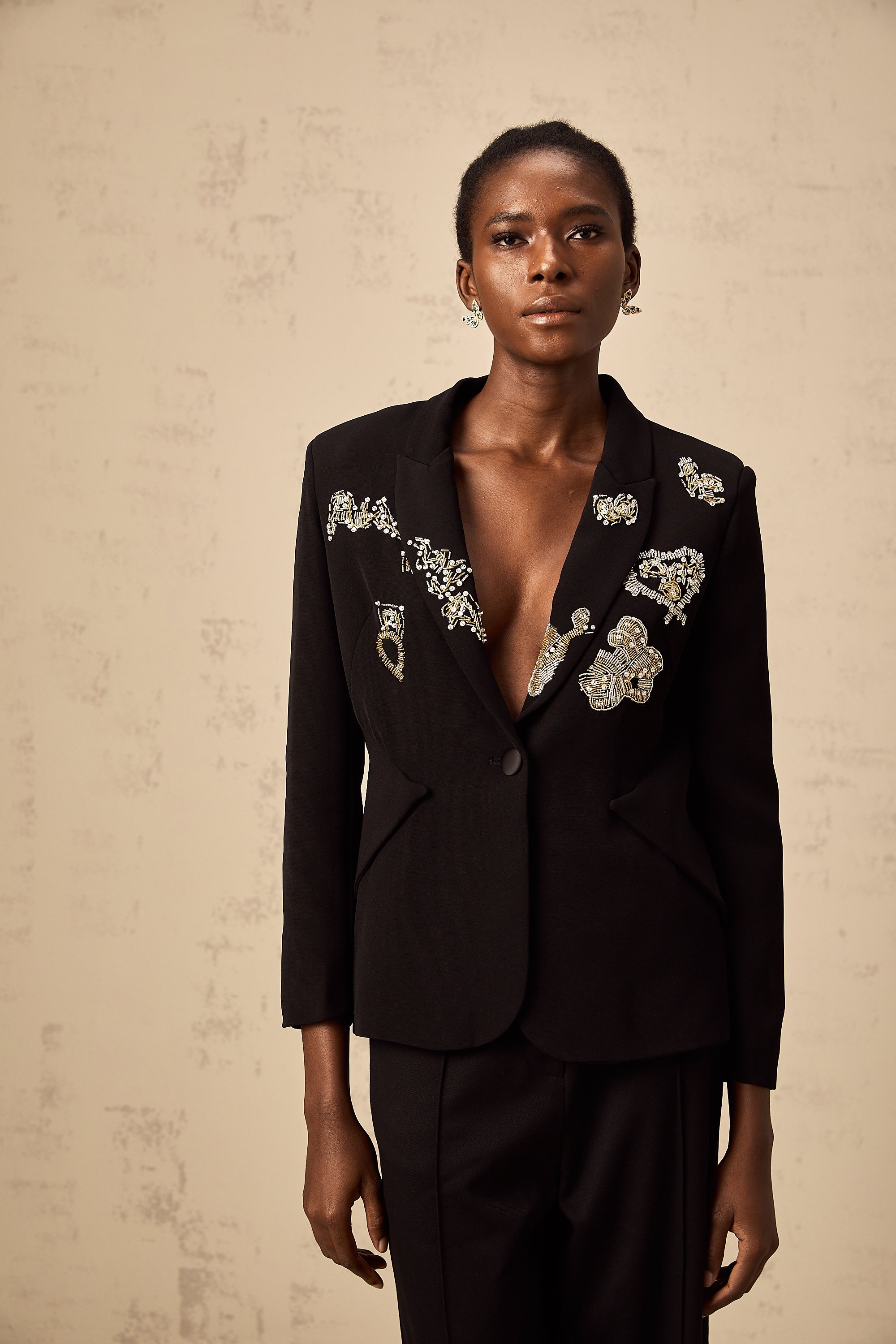 Ximena black bead-embroidered blazer