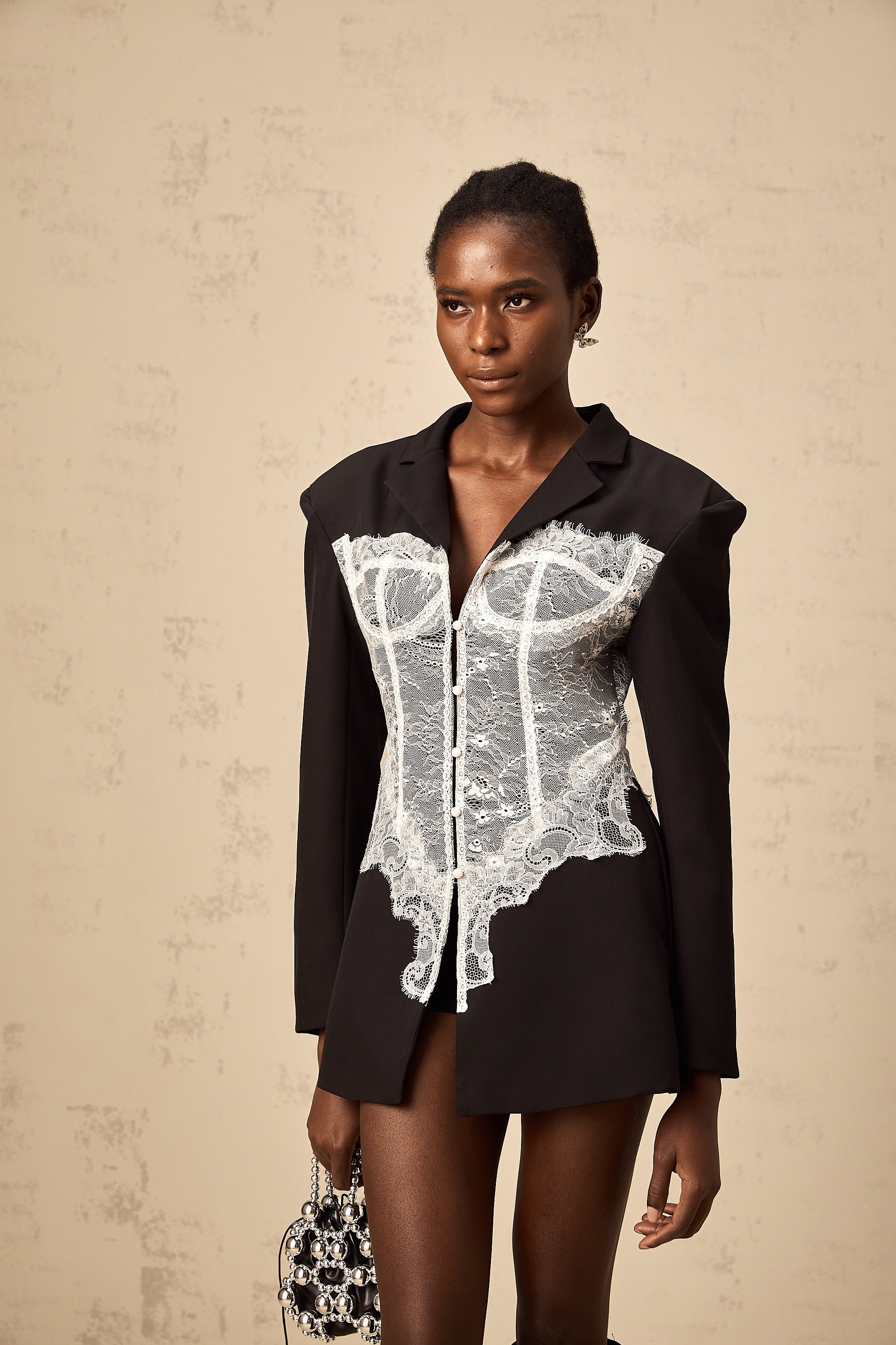 Alexia color-blocked lace panelled blazer
