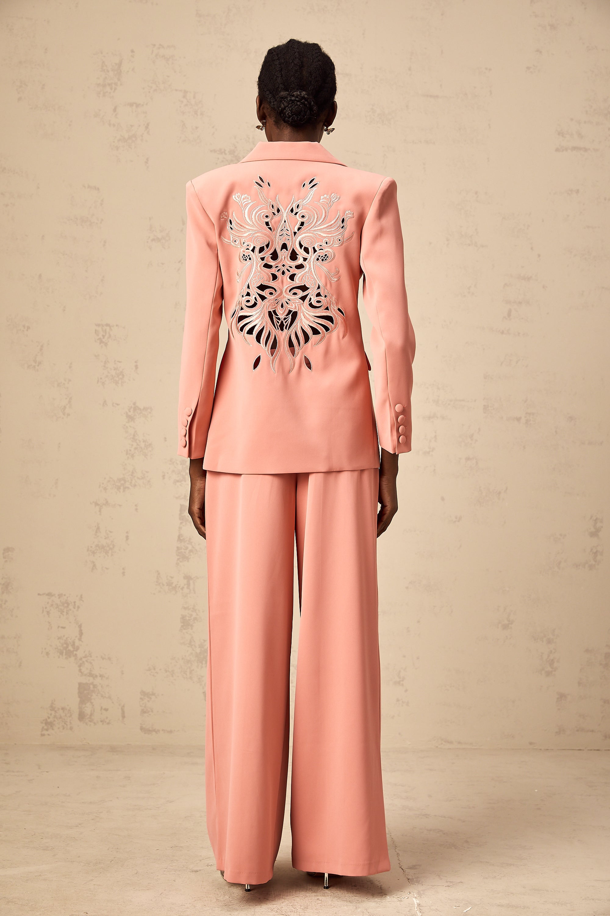 Zoé pink embroidered cut-out blazer & trousers matching set
