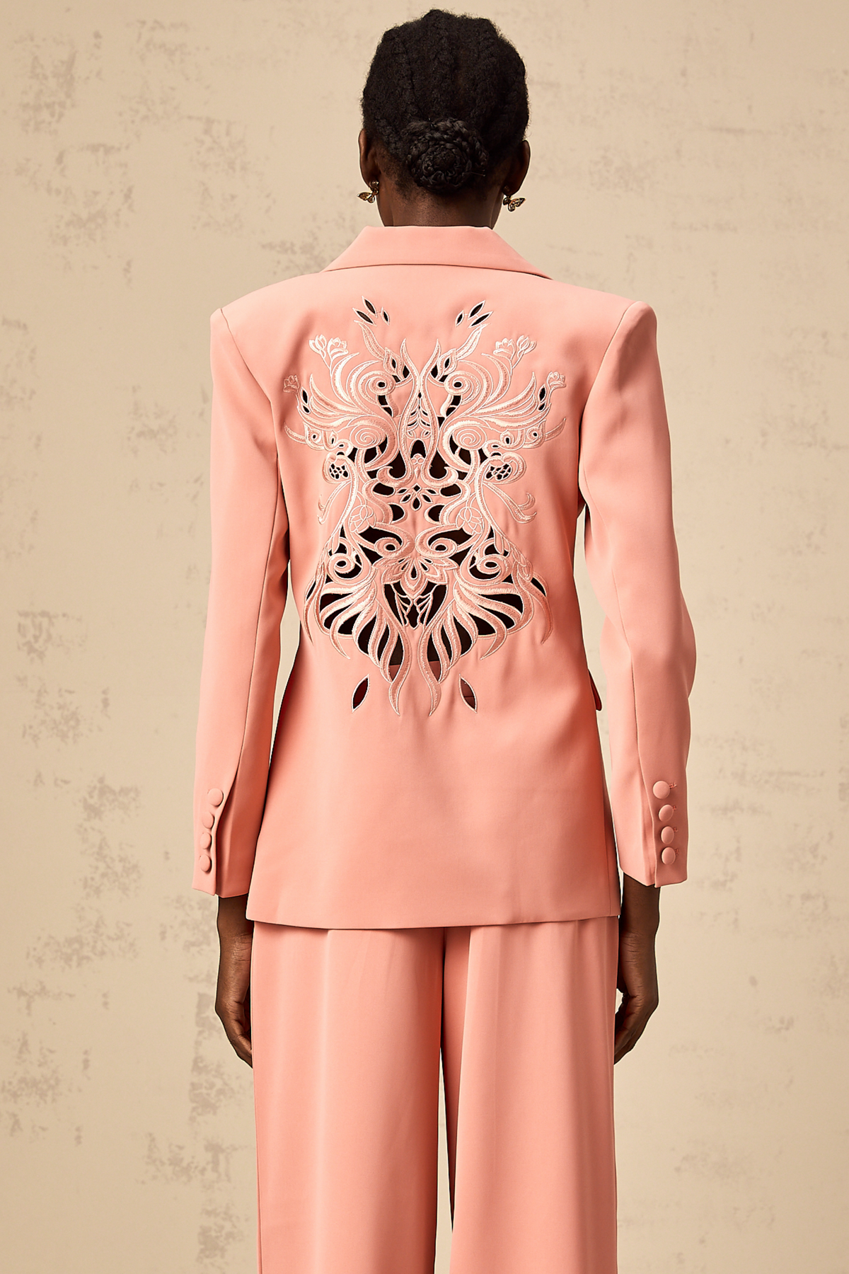 Zoé pink embroidered cut-out blazer & trousers matching set