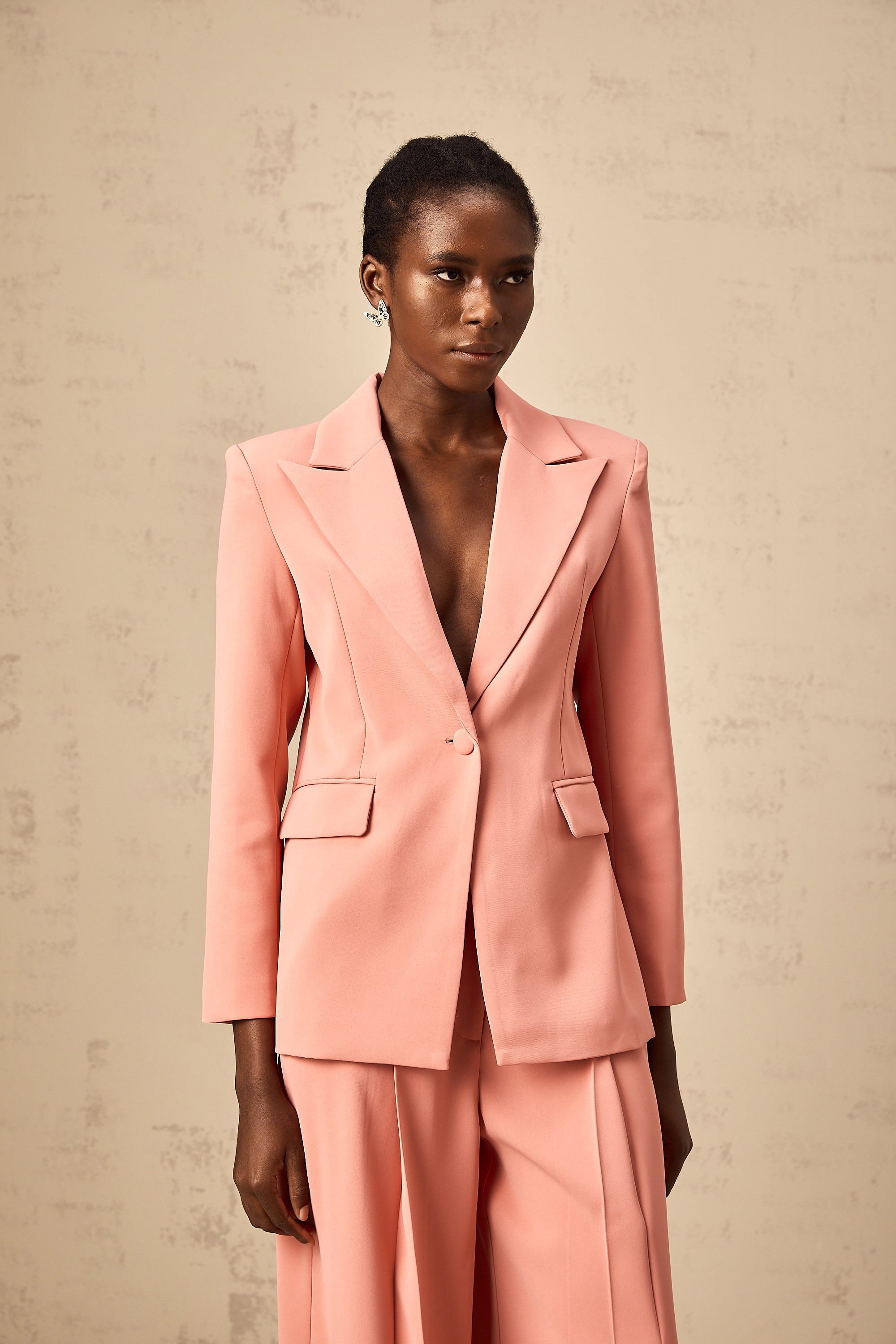 Zoé pink embroidered cut-out blazer & trousers matching set