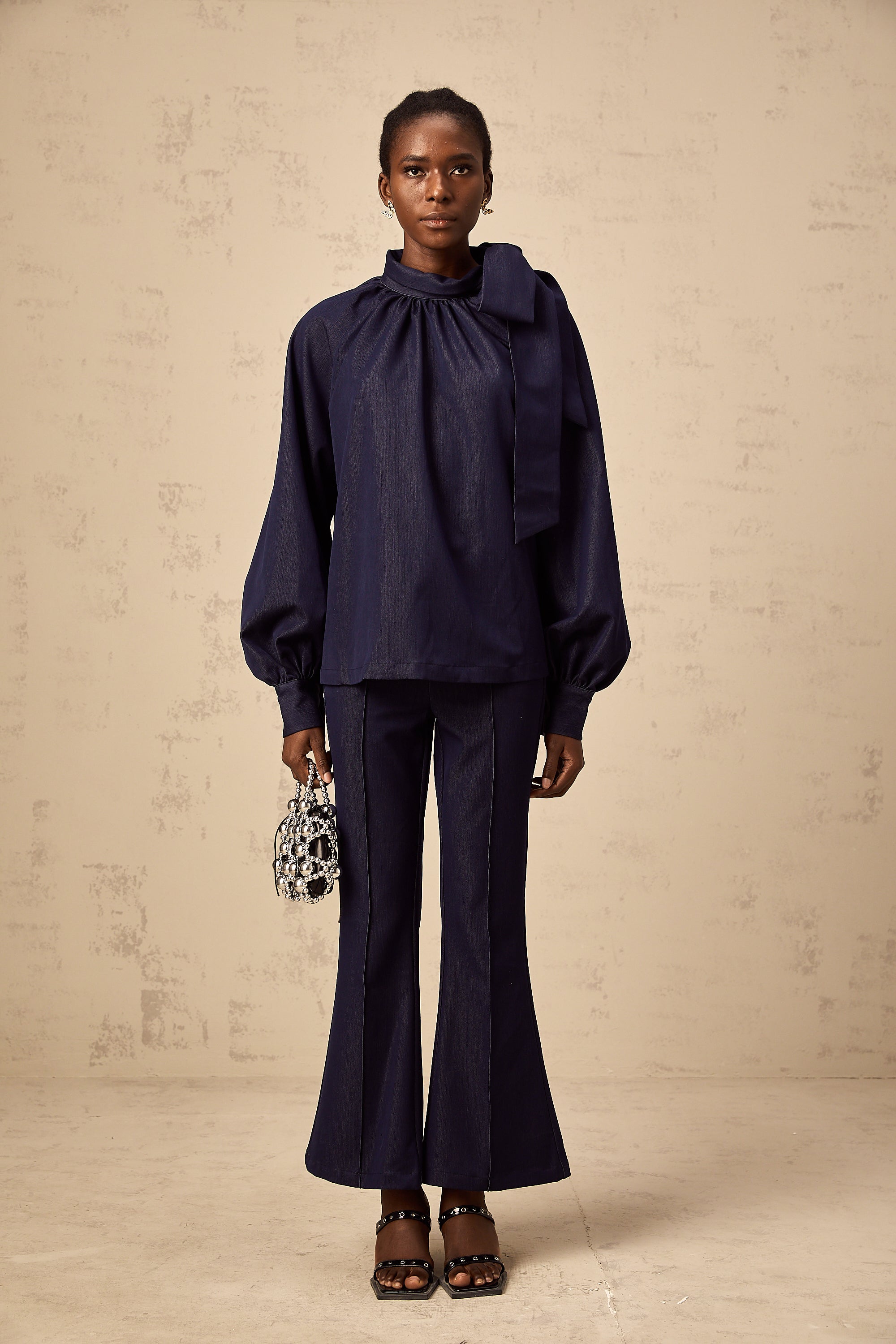 Mathilde denim blue flared blouse & trousers matching set (US Only)