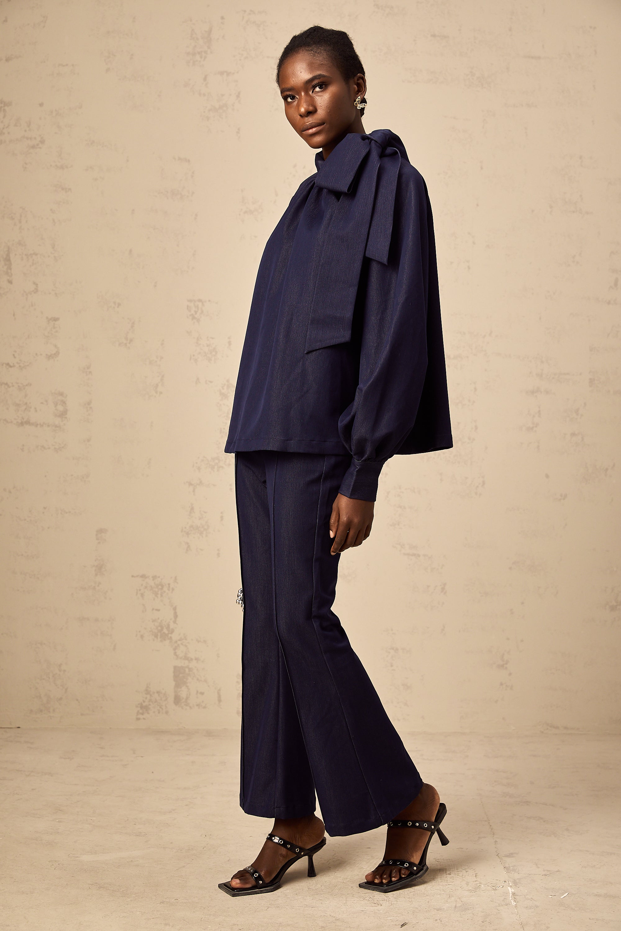 Mathilde denim blue flared blouse & trousers matching set (US Only)