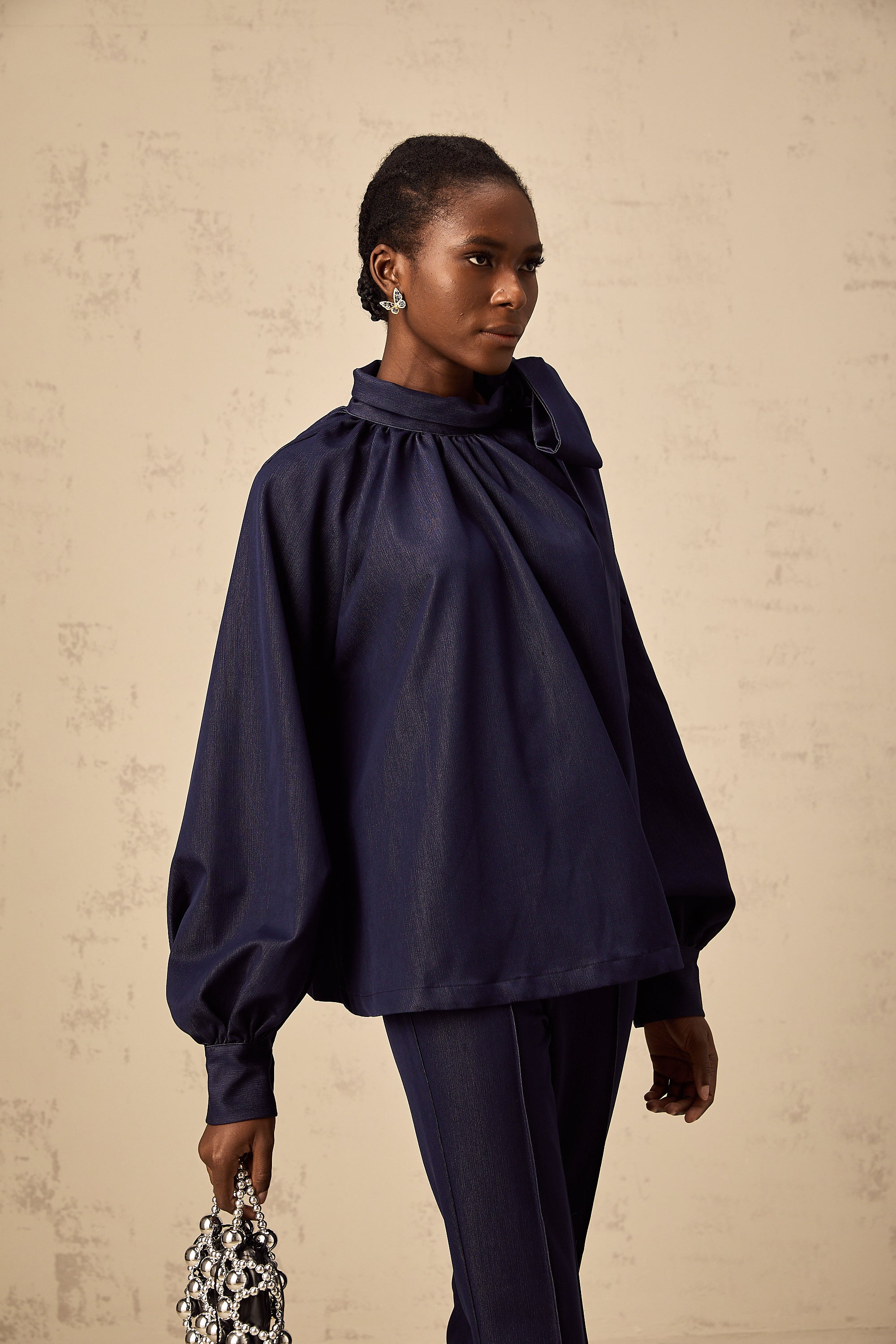 Mathilde denim blue flared blouse & trousers matching set (US Only)