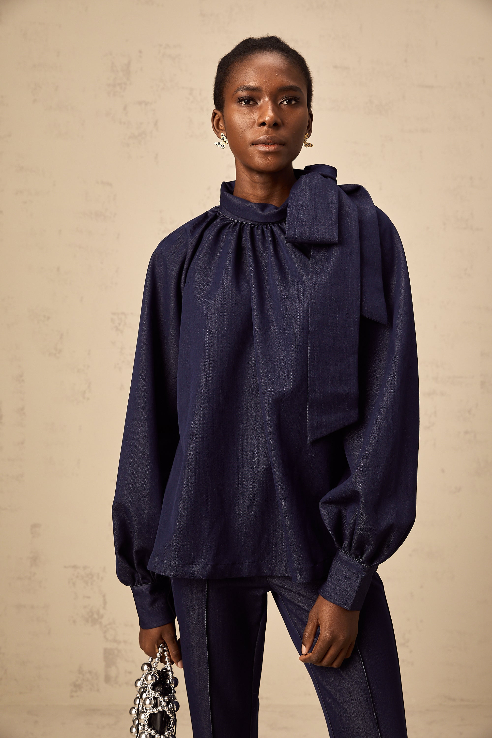 Mathilde denim blue flared blouse & trousers matching set (US Only)