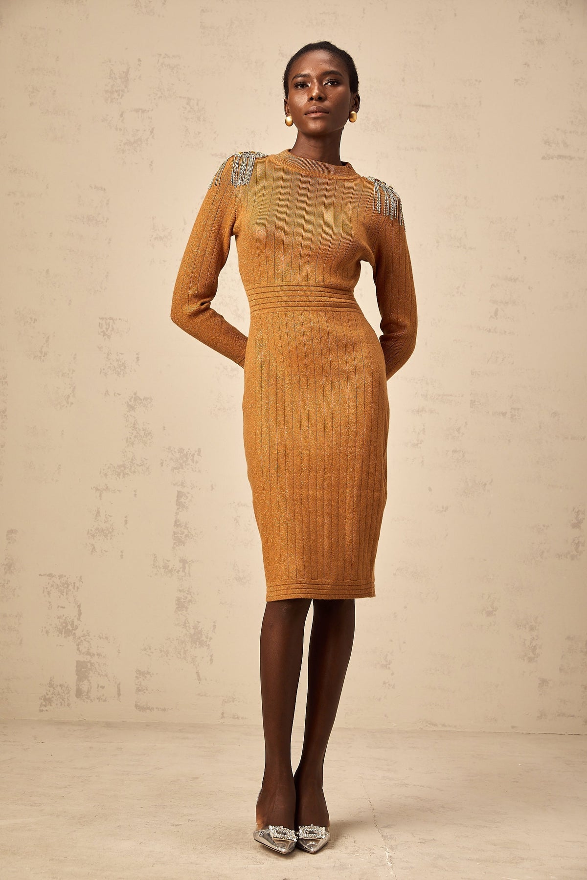 Renata epaulet-design ribbed-knit midi dress (Final Sale-US Only)