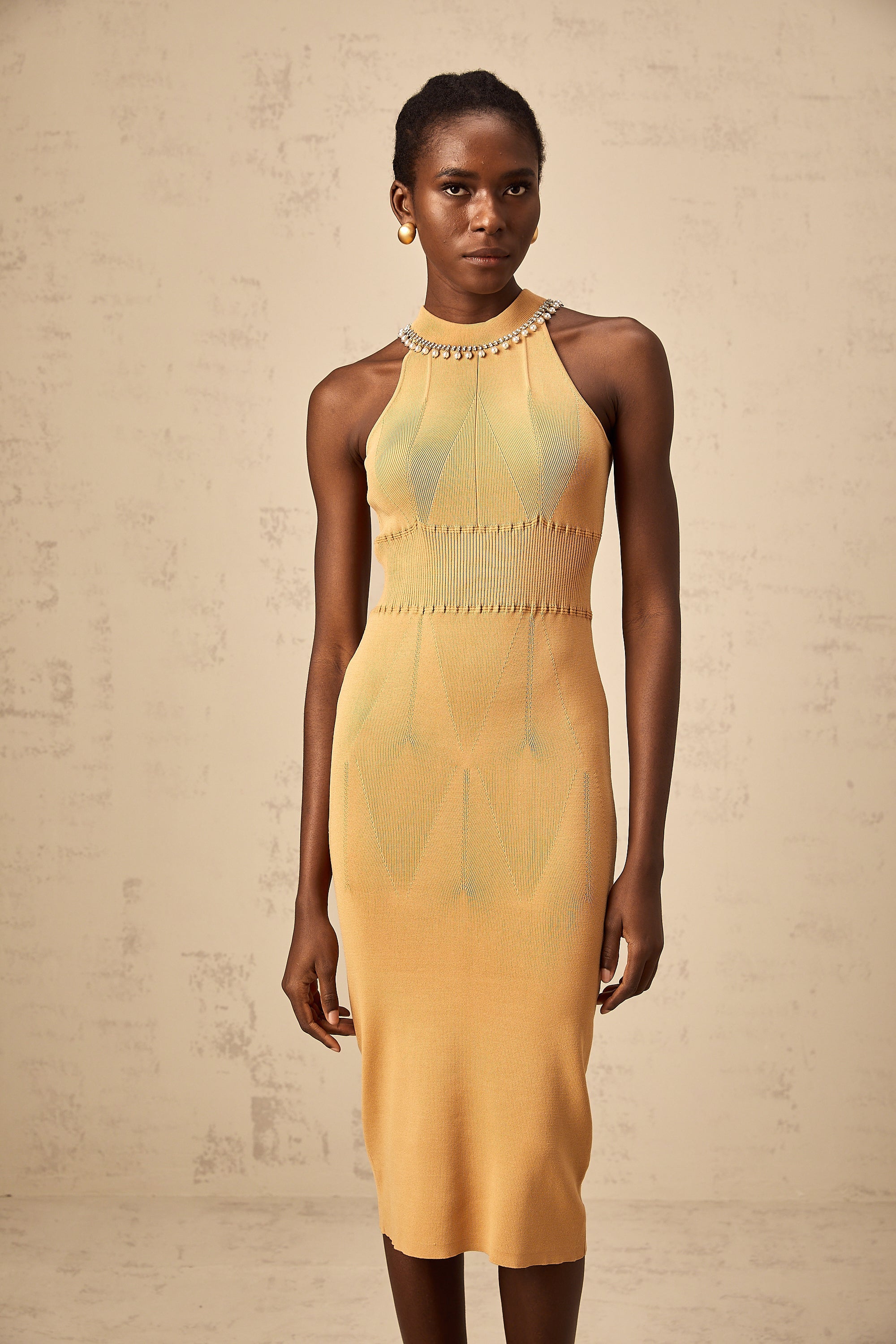 Juliette faux-pearl embellished knit midi dress