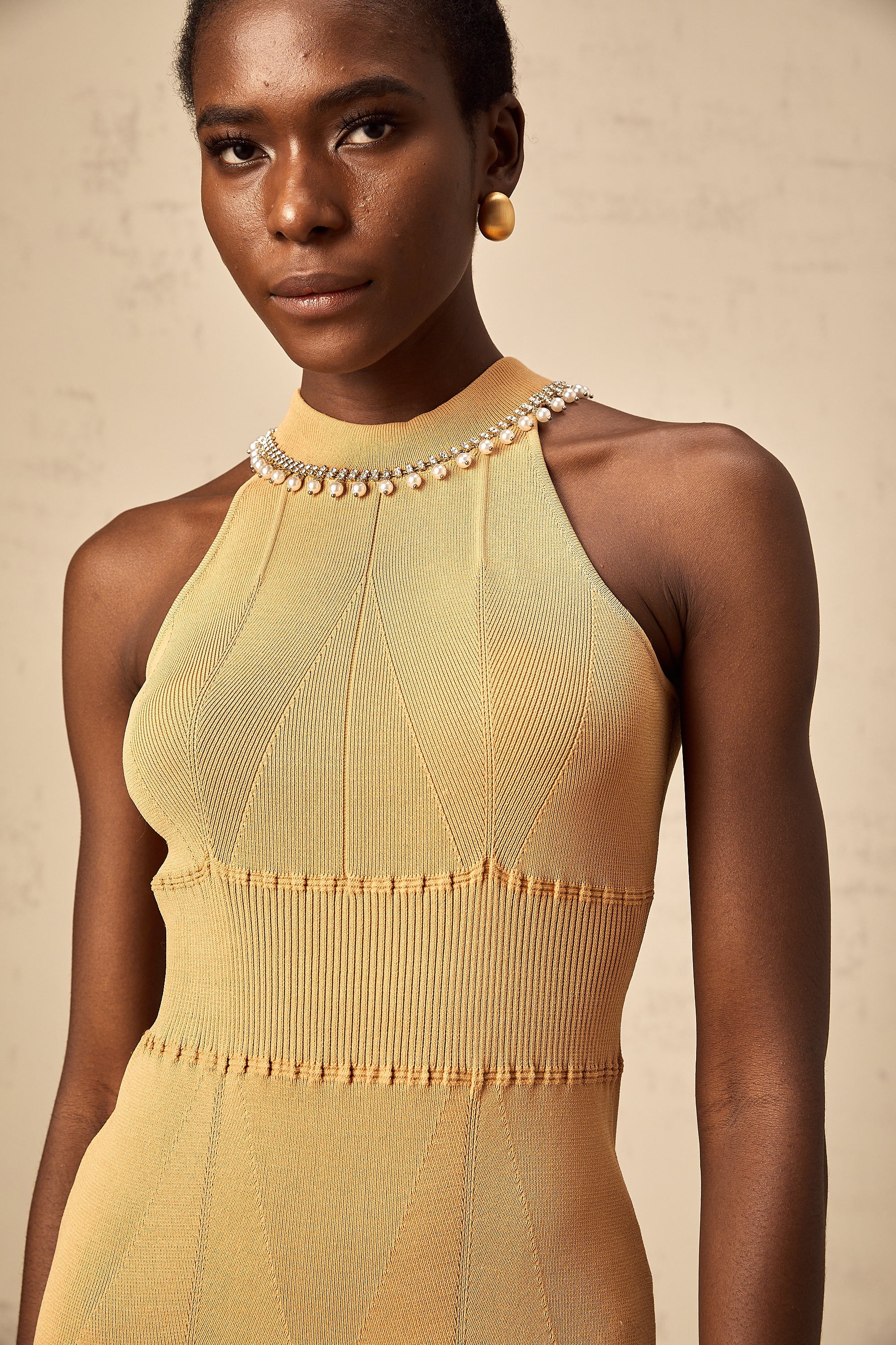 Juliette faux-pearl embellished knit midi dress