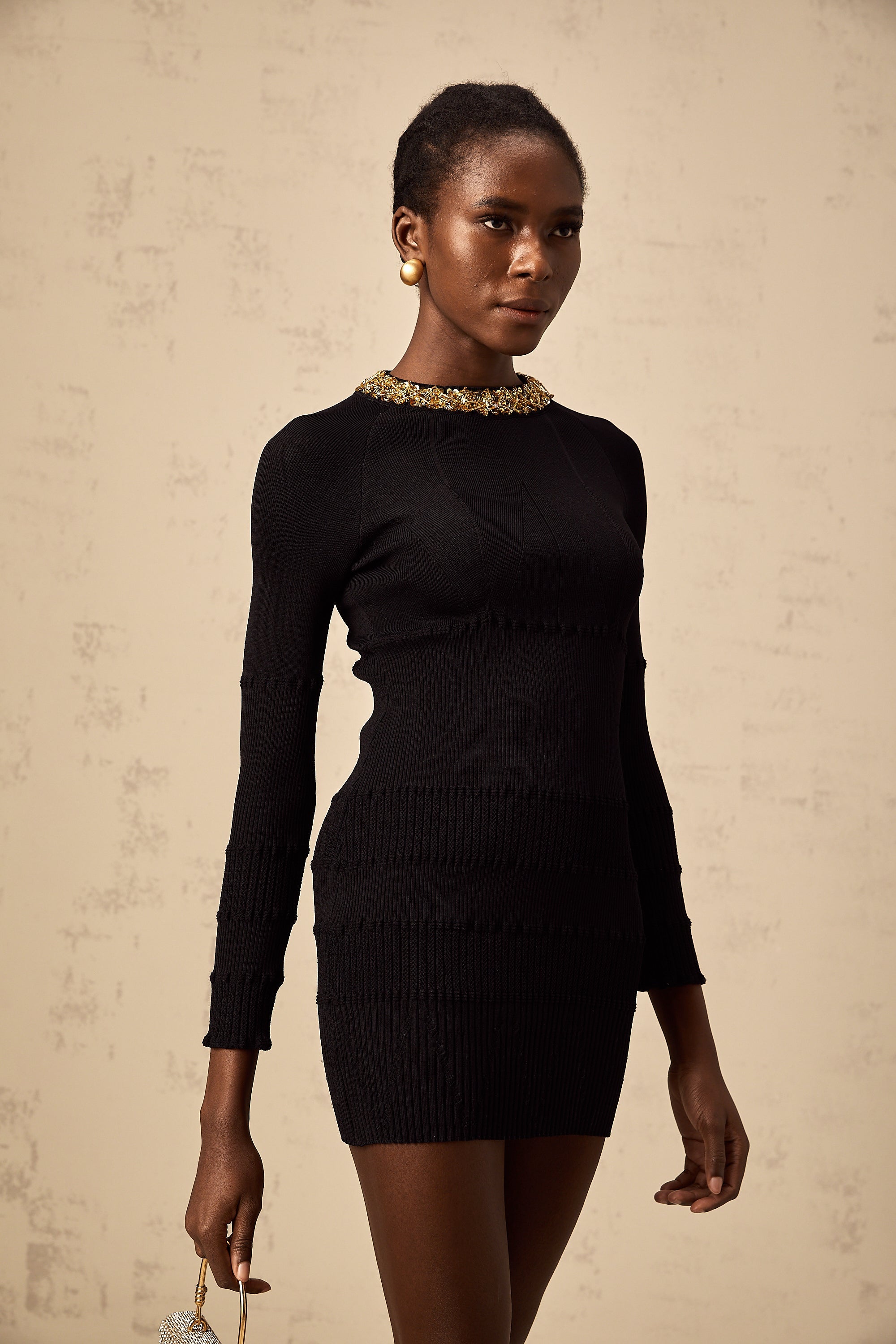 Lola black sequined ribbed-knit mini dress (US Only)
