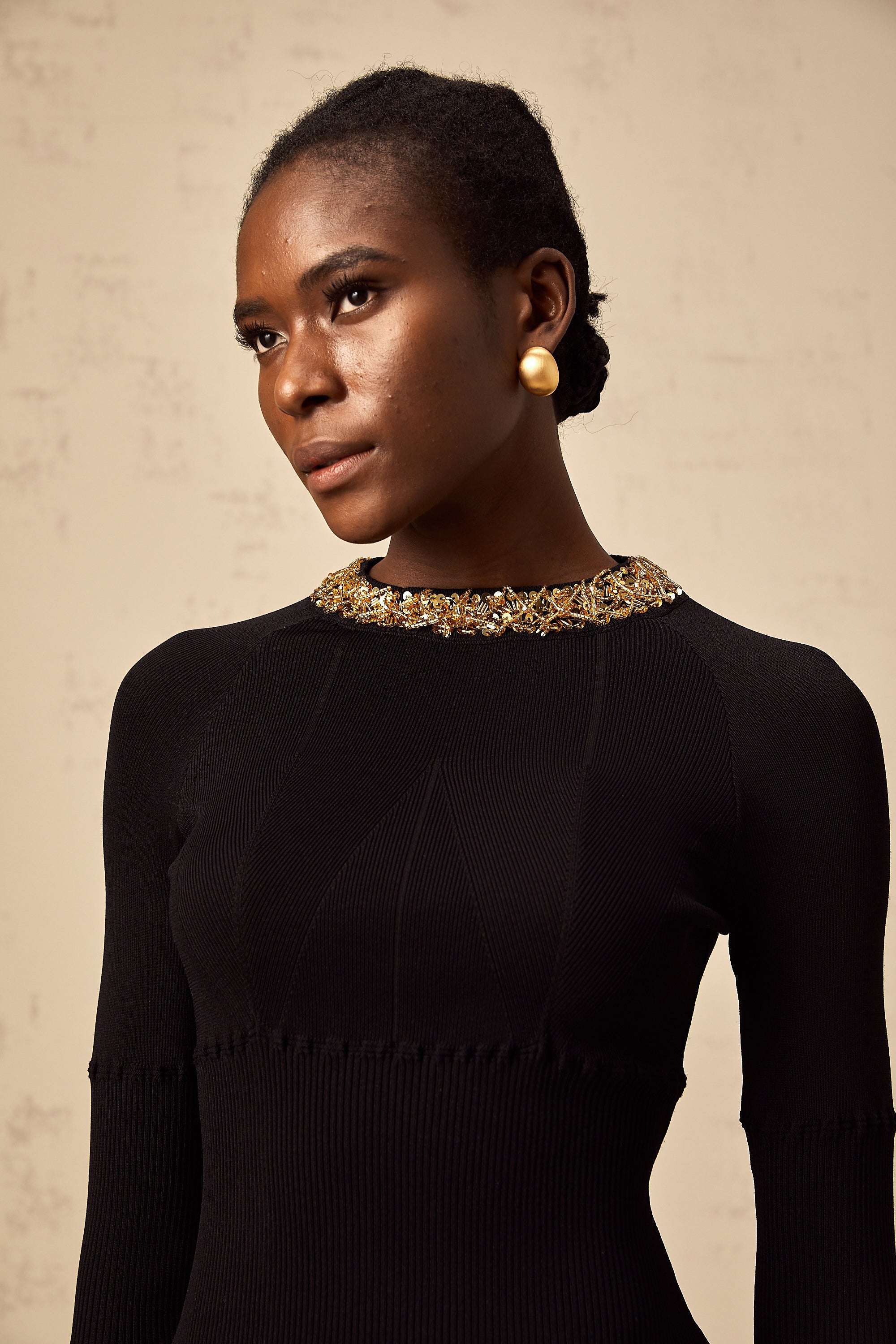 Lola black sequined ribbed-knit mini dress (US Only)